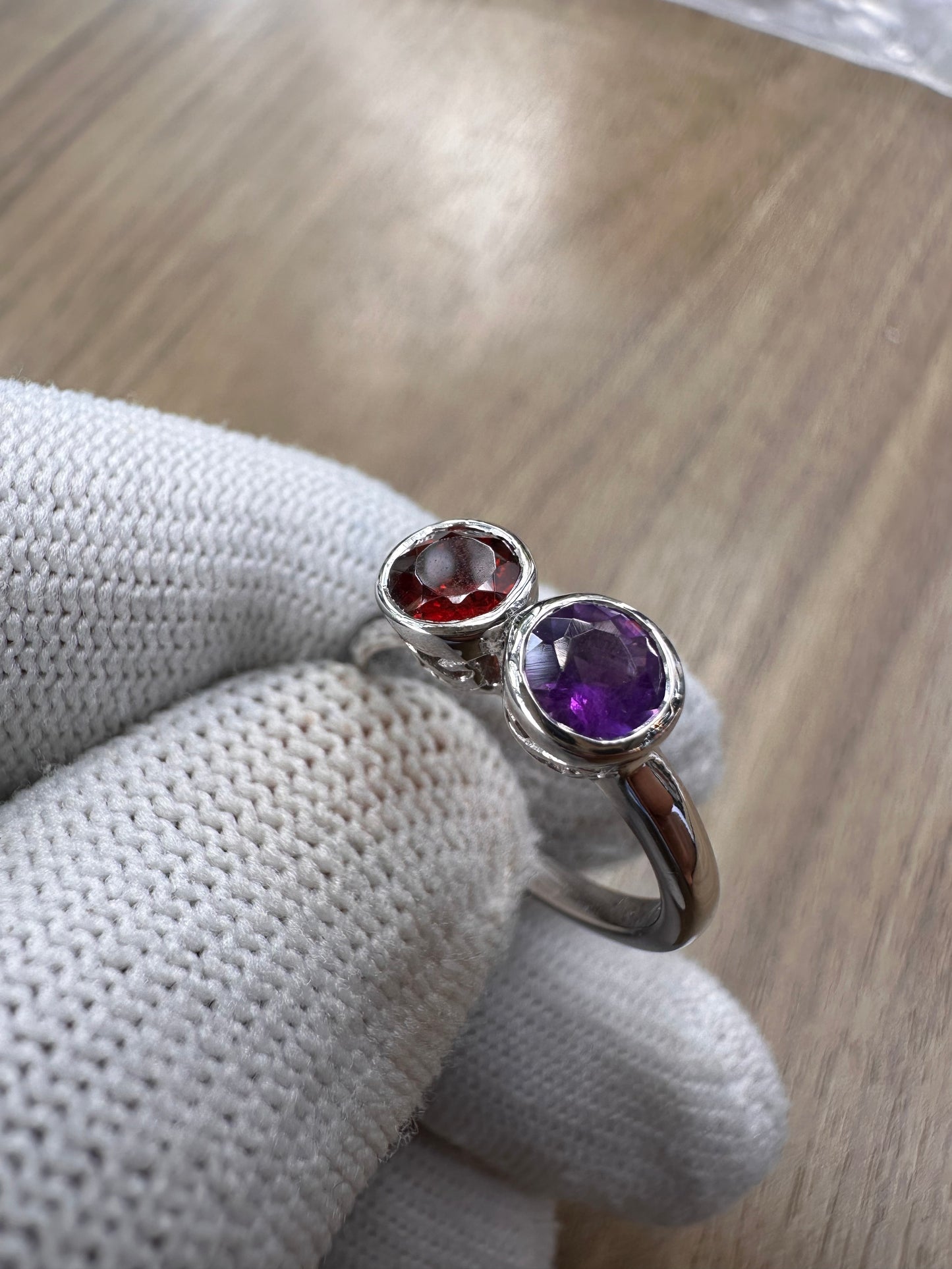925 Sterling Silver Amethyst and Garnet Duo Ring for Women – Elegant Birthstone Statement Jewellery