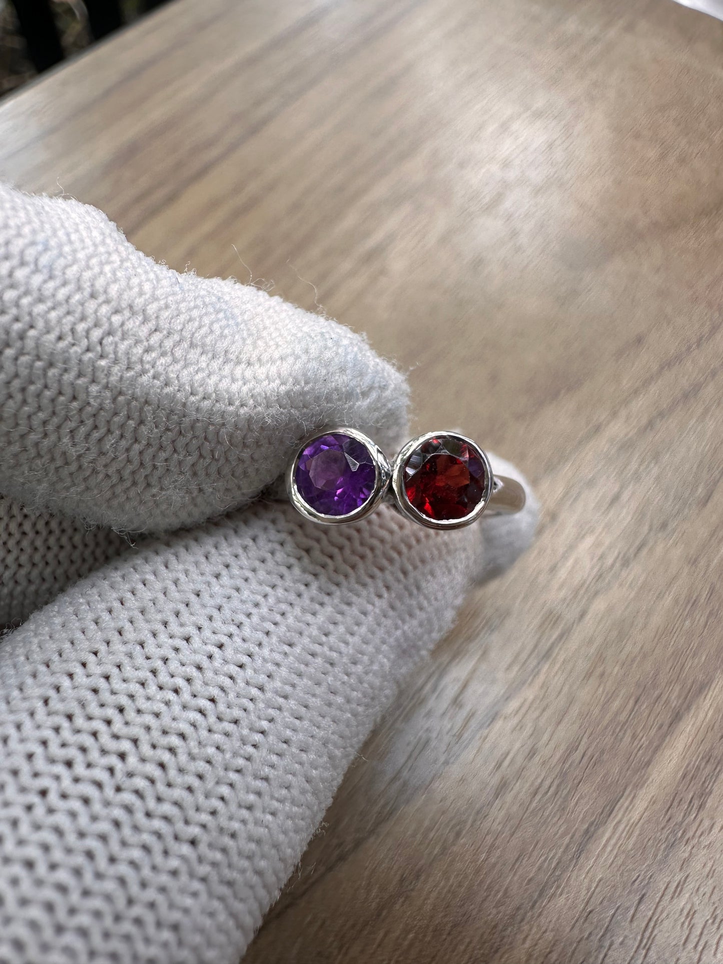 925 Sterling Silver Amethyst and Garnet Duo Ring for Women – Elegant Birthstone Statement Jewellery