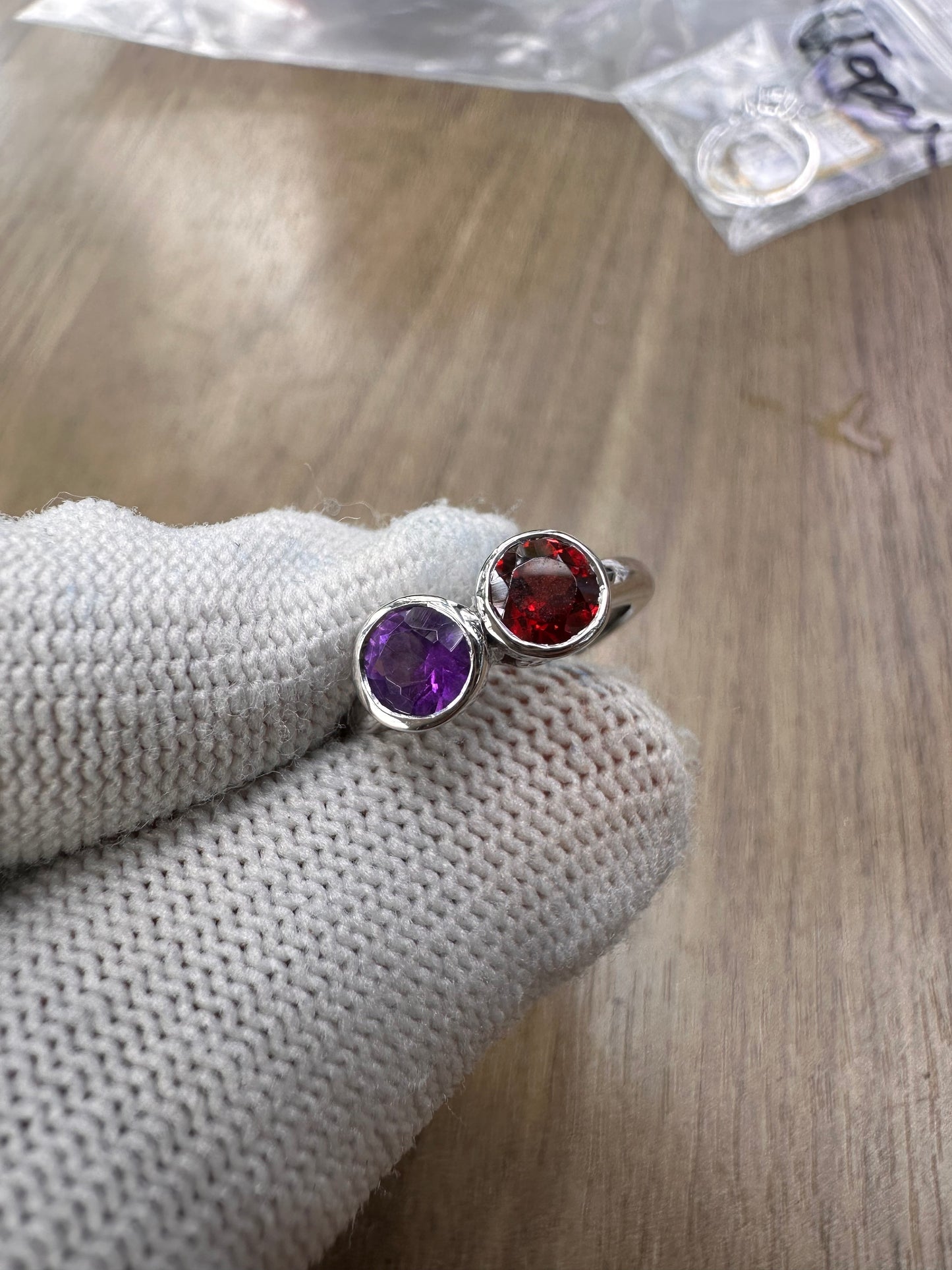 925 Sterling Silver Amethyst and Garnet Duo Ring for Women – Elegant Birthstone Statement Jewellery