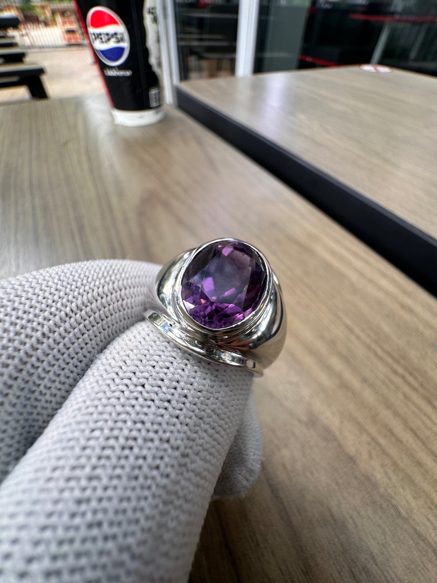 Men's Amethyst Ring in 925 Sterling Silver with Rhodium Plating – February Birthstone Statement Jewellery