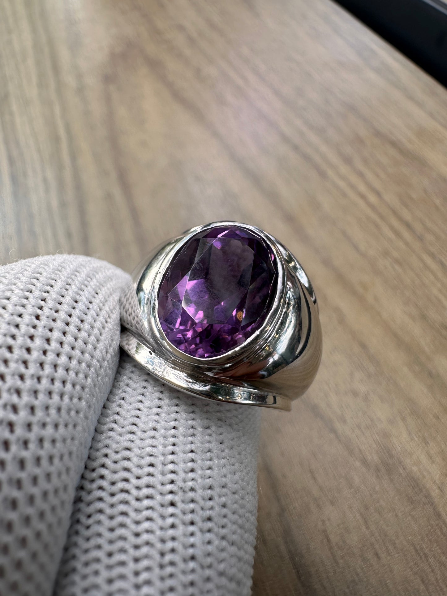 Men's Amethyst Ring in 925 Sterling Silver with Rhodium Plating – February Birthstone Statement Jewellery