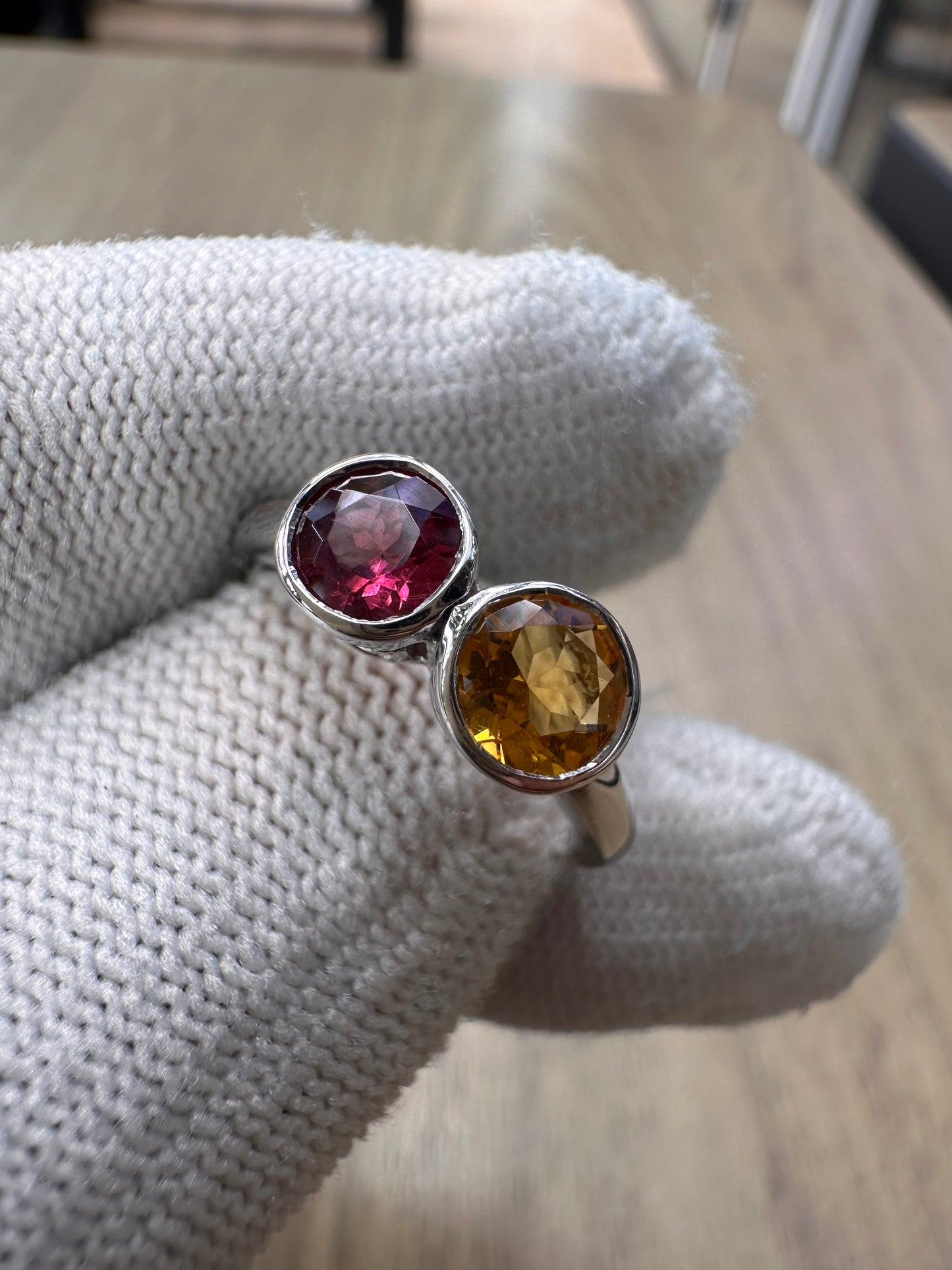925 Sterling Silver Garnet and Citrine Duo Ring for Women – Vibrant Birthstone Jewellery for Strength and Joy