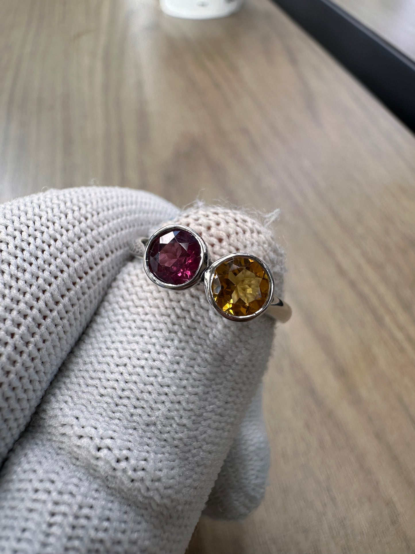 925 Sterling Silver Garnet and Citrine Duo Ring for Women – Vibrant Birthstone Jewelry for Strength and Joy