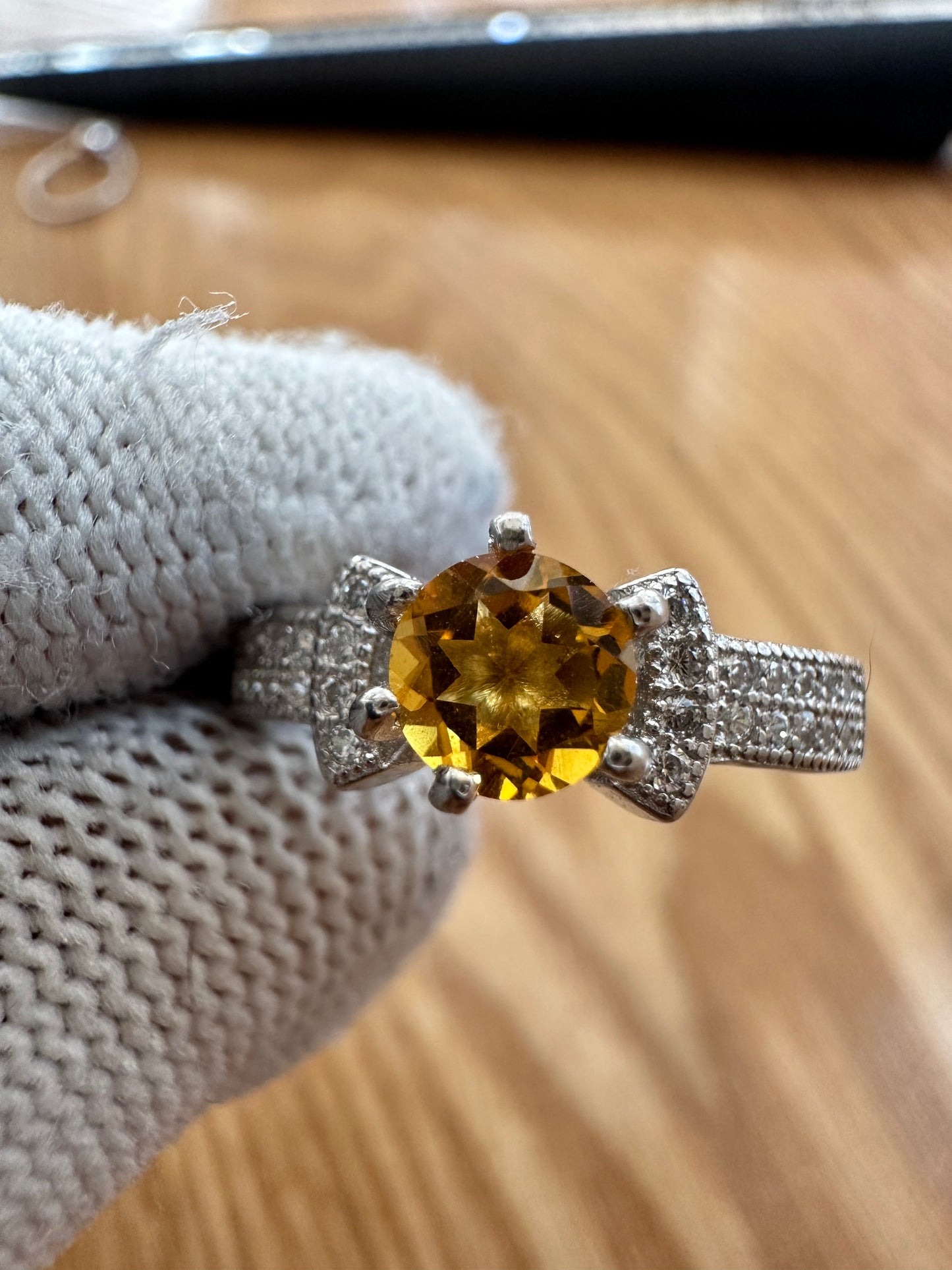 925 Sterling Silver Citrine Ring for Women - November Birthstone Statement Jewelry