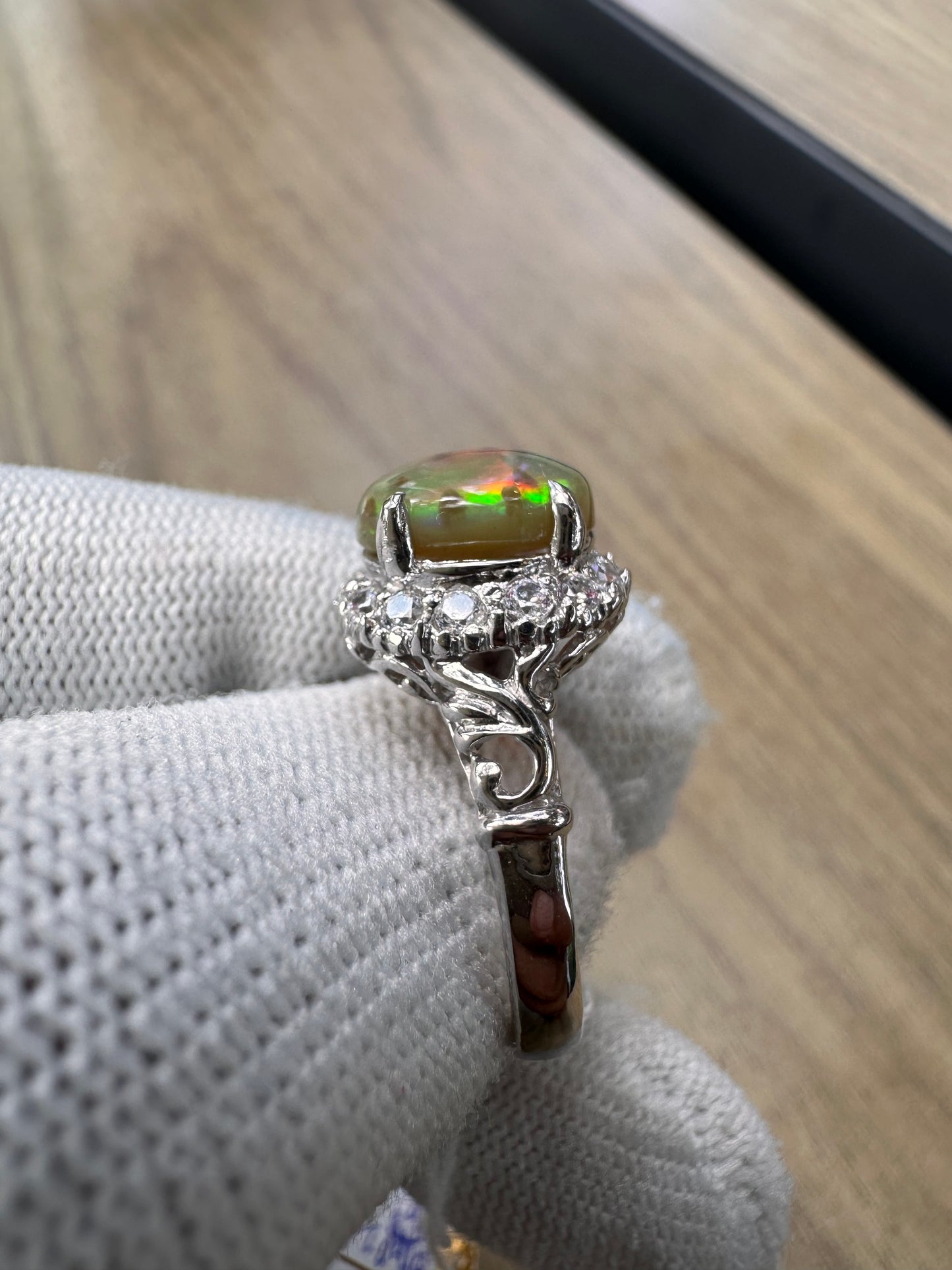 Ethiopian Opal Ring with Cubic Zirconia Accents – 925 Sterling Silver October Birthstone Jewellery