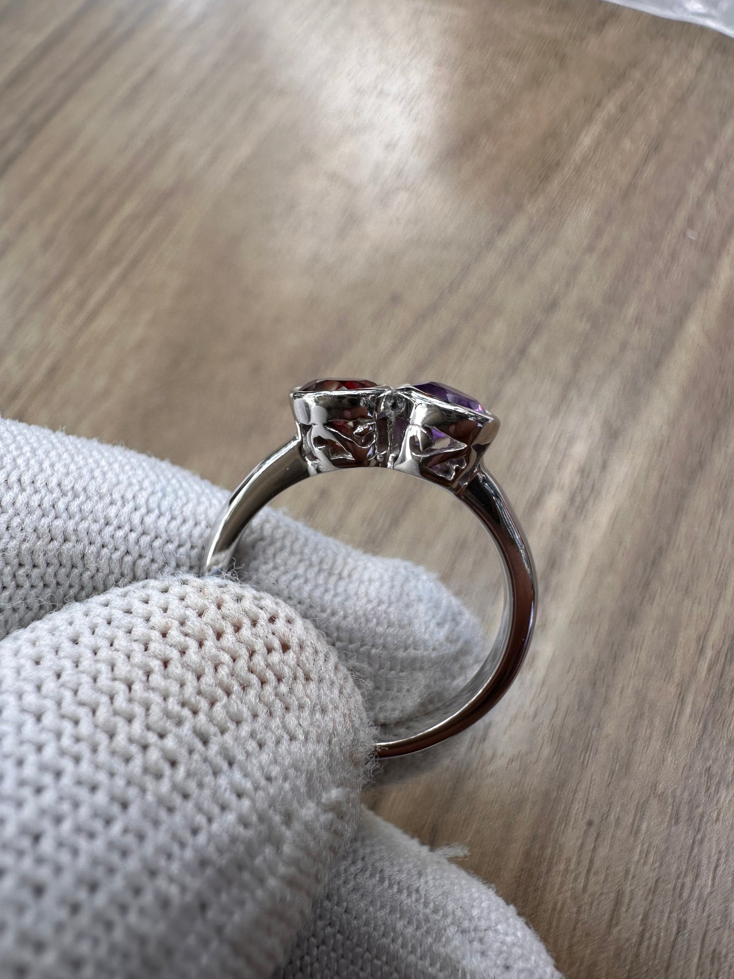 925 Sterling Silver Amethyst and Garnet Duo Ring for Women – Elegant Birthstone Statement Jewellery