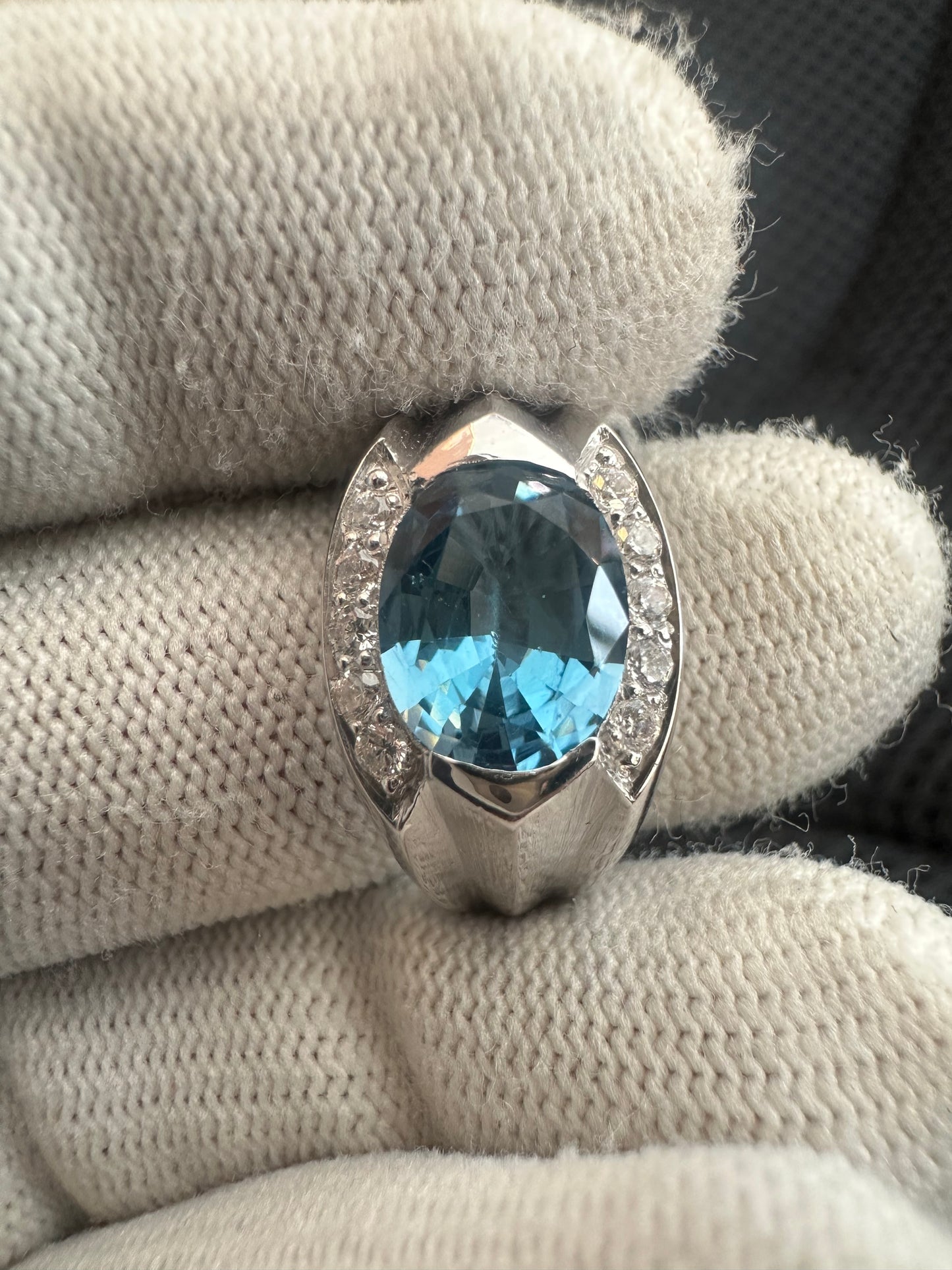 Men's 925 Silver Swiss Blue Topaz Ring with Cubic Zirconia Accent – November Birthstone