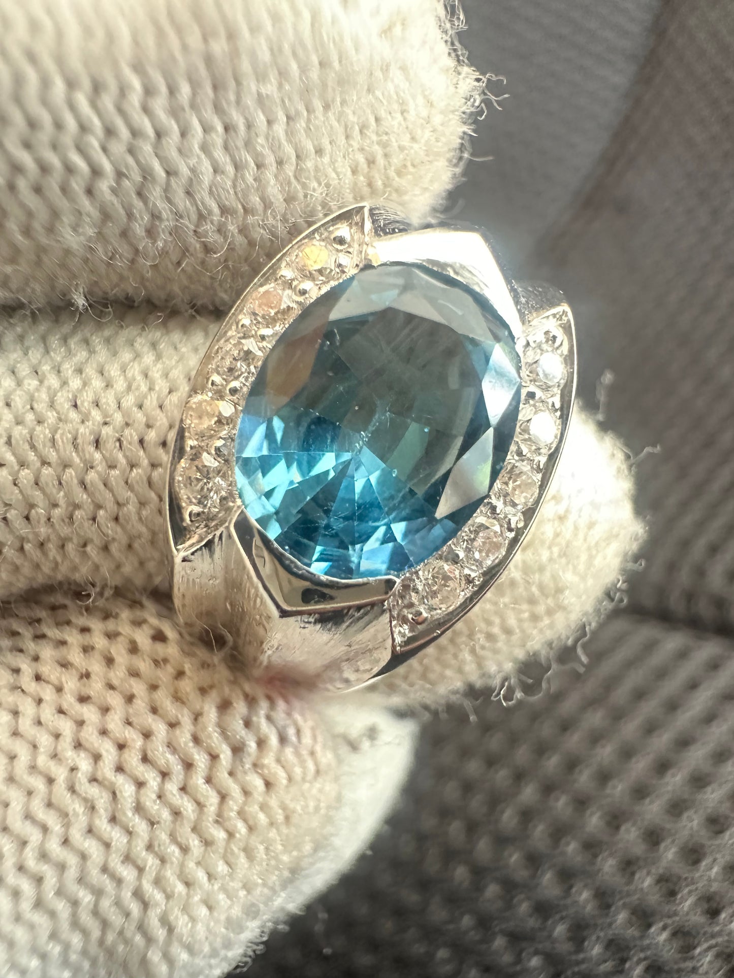 Men's 925 Silver Swiss Blue Topaz Ring with Cubic Zirconia Accent – November Birthstone