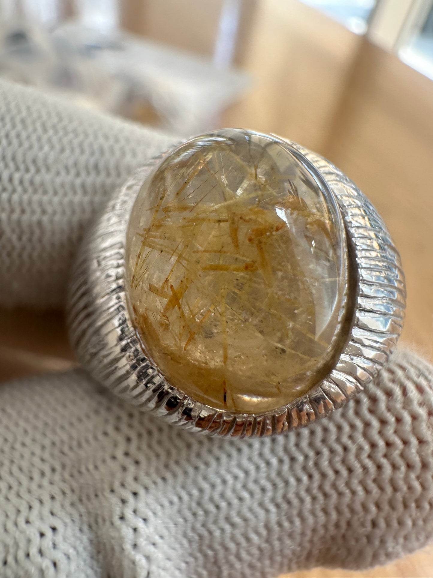 Men's 925 Silver Ring with Golden Rutile Quartz – Bold May Birthstone Jewelry
