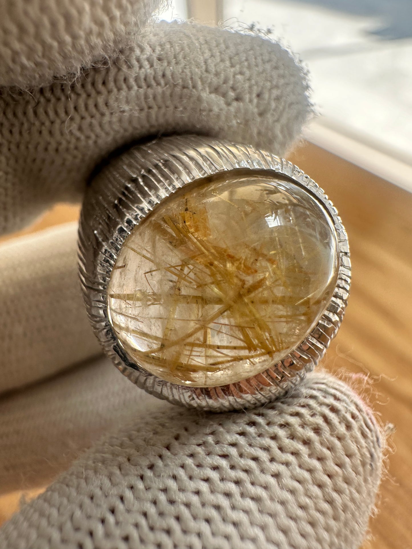 Men's 925 Silver Ring with Golden Rutile Quartz – Bold May Birthstone Jewelry for Him