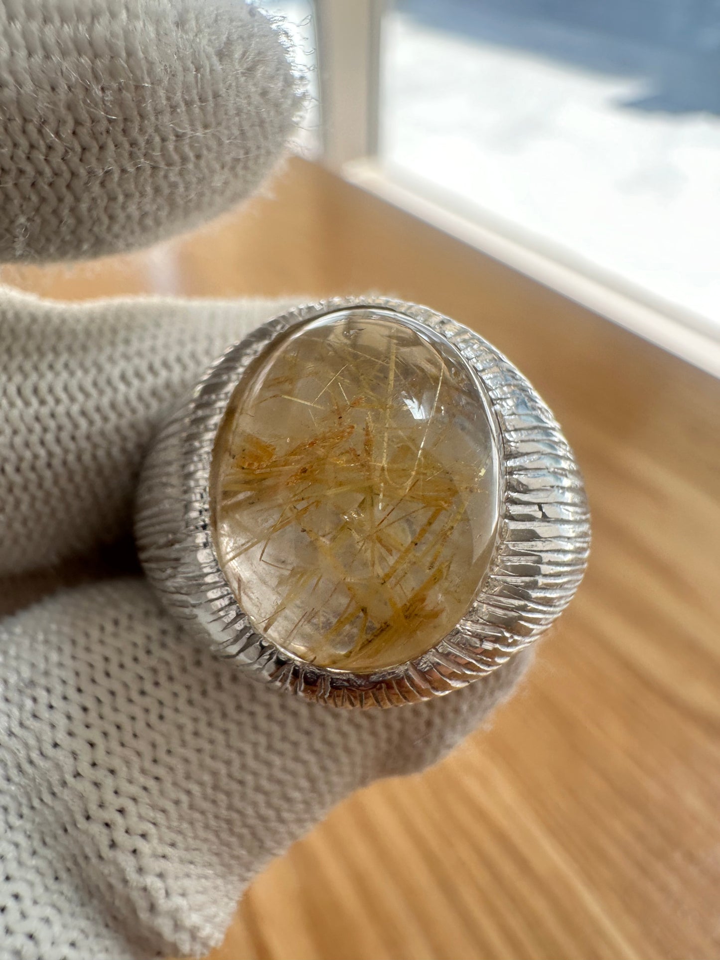 Men's 925 Silver Ring with Golden Rutile Quartz – Bold May Birthstone Jewellery for Him