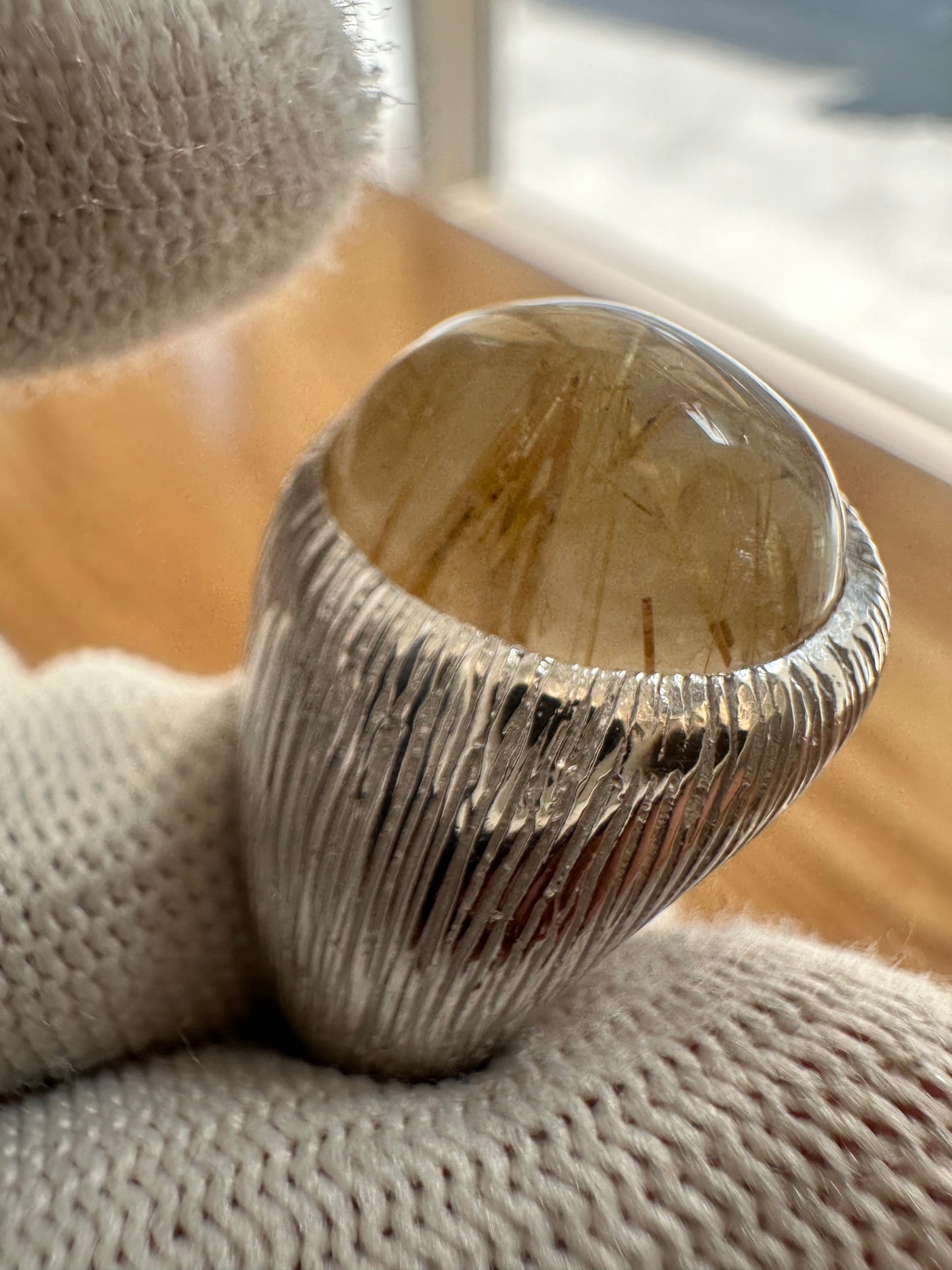 Men's 925 Silver Ring with Golden Rutile Quartz – Bold May Birthstone Jewelry for Him