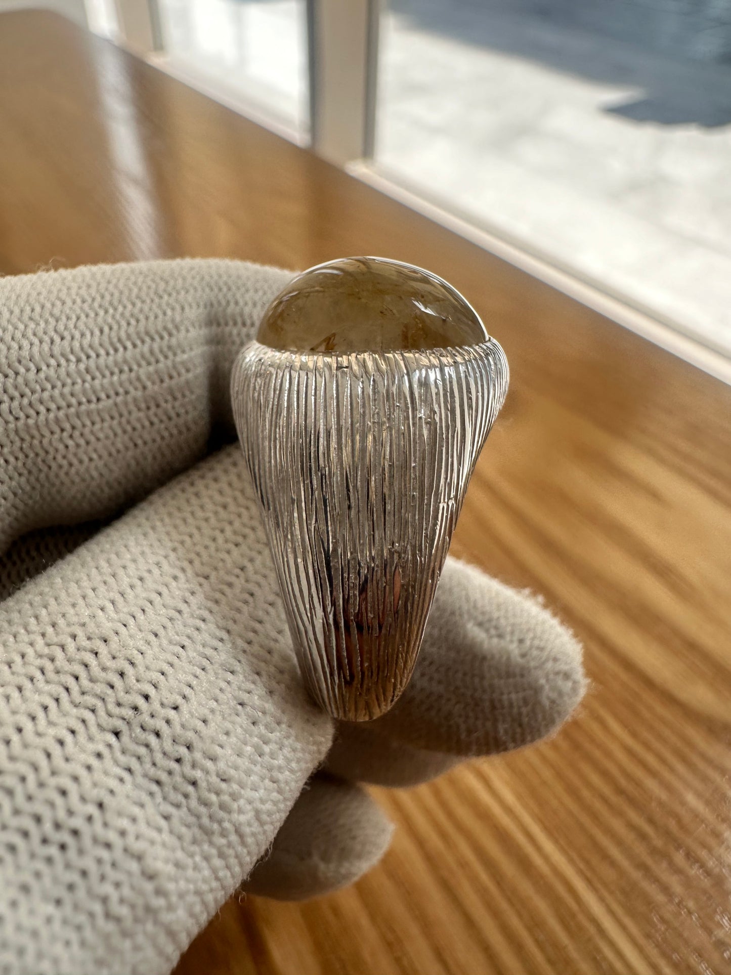 Men's 925 Silver Ring with Golden Rutile Quartz – Bold May Birthstone Jewelry for Him