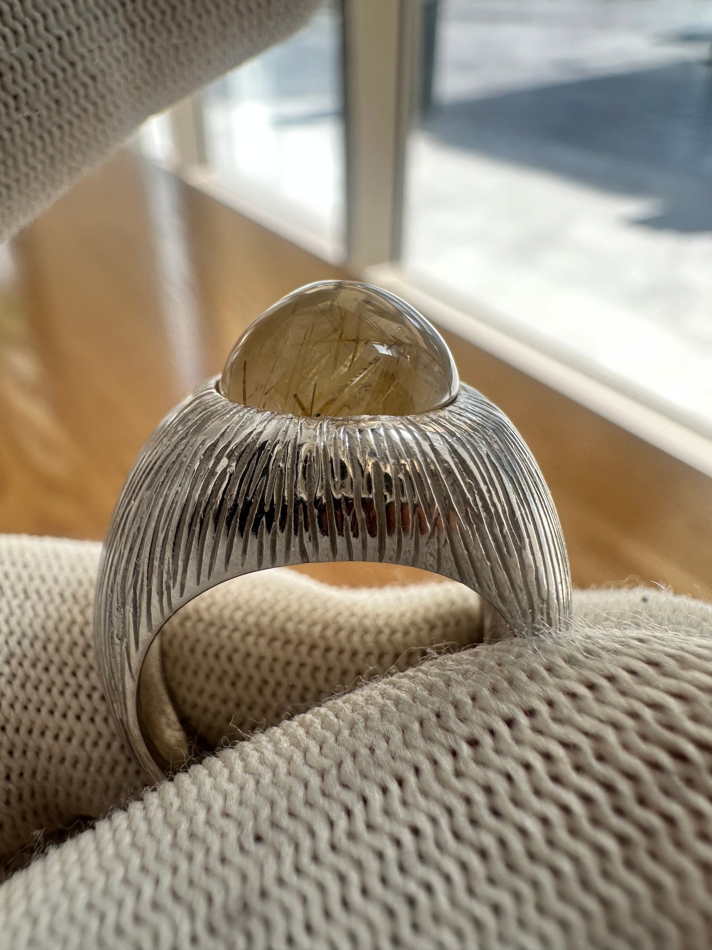 Men's 925 Silver Ring with Golden Rutile Quartz – Bold May Birthstone Jewelry for Him