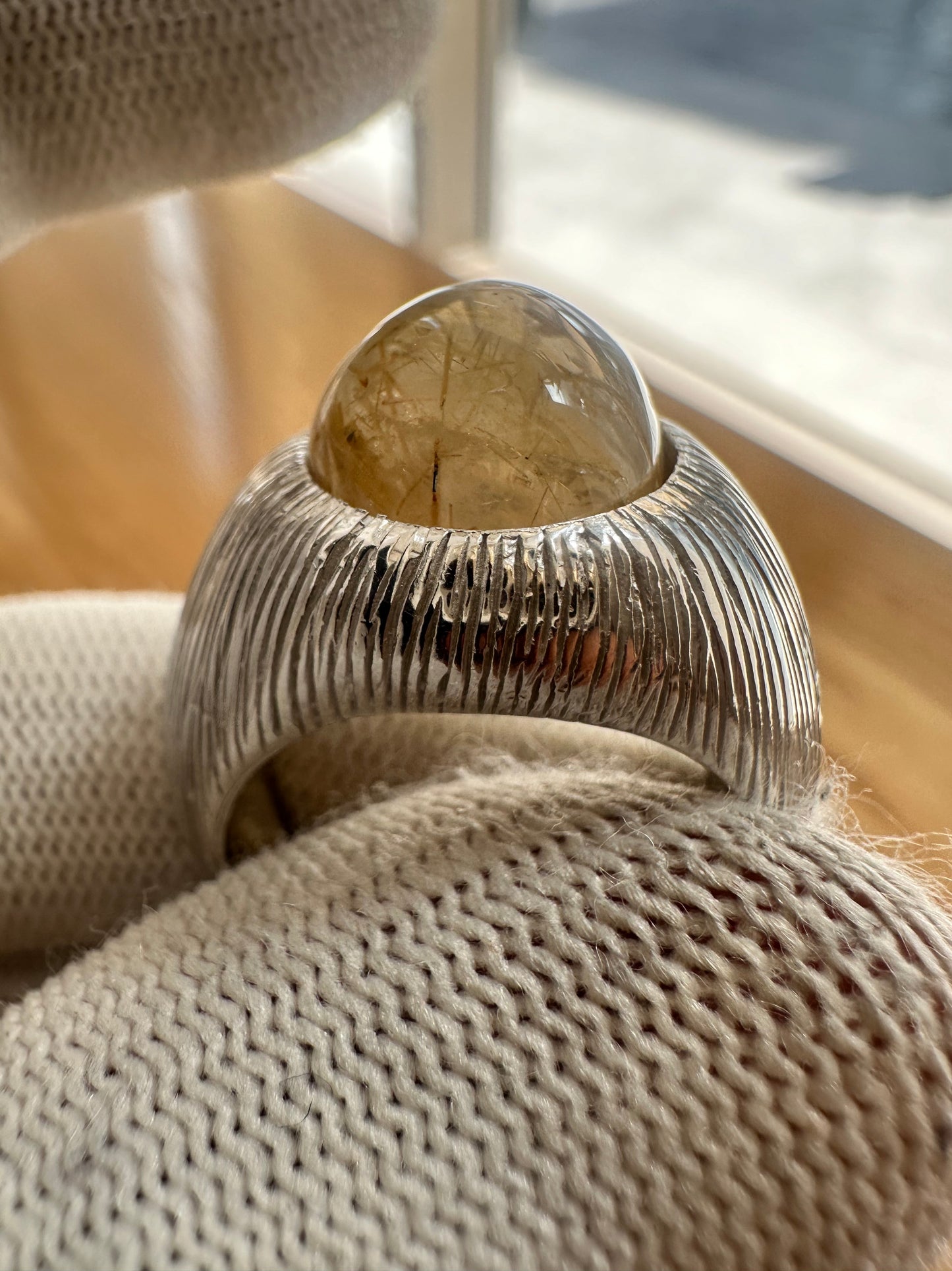 Men's 925 Silver Ring with Golden Rutile Quartz – Bold May Birthstone Jewelry for Him