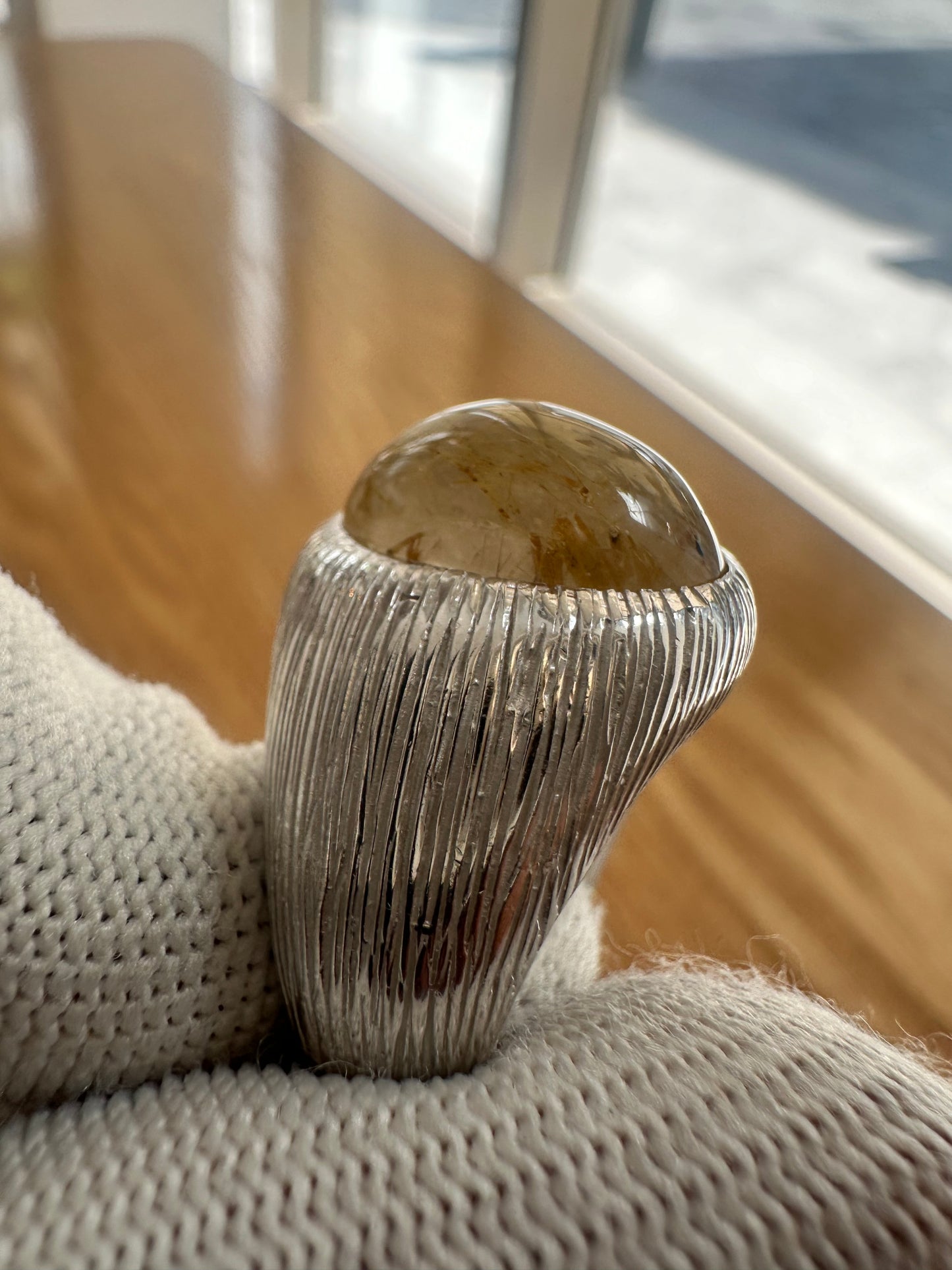 Men's 925 Silver Ring with Golden Rutile Quartz – Bold May Birthstone Jewelry for Him