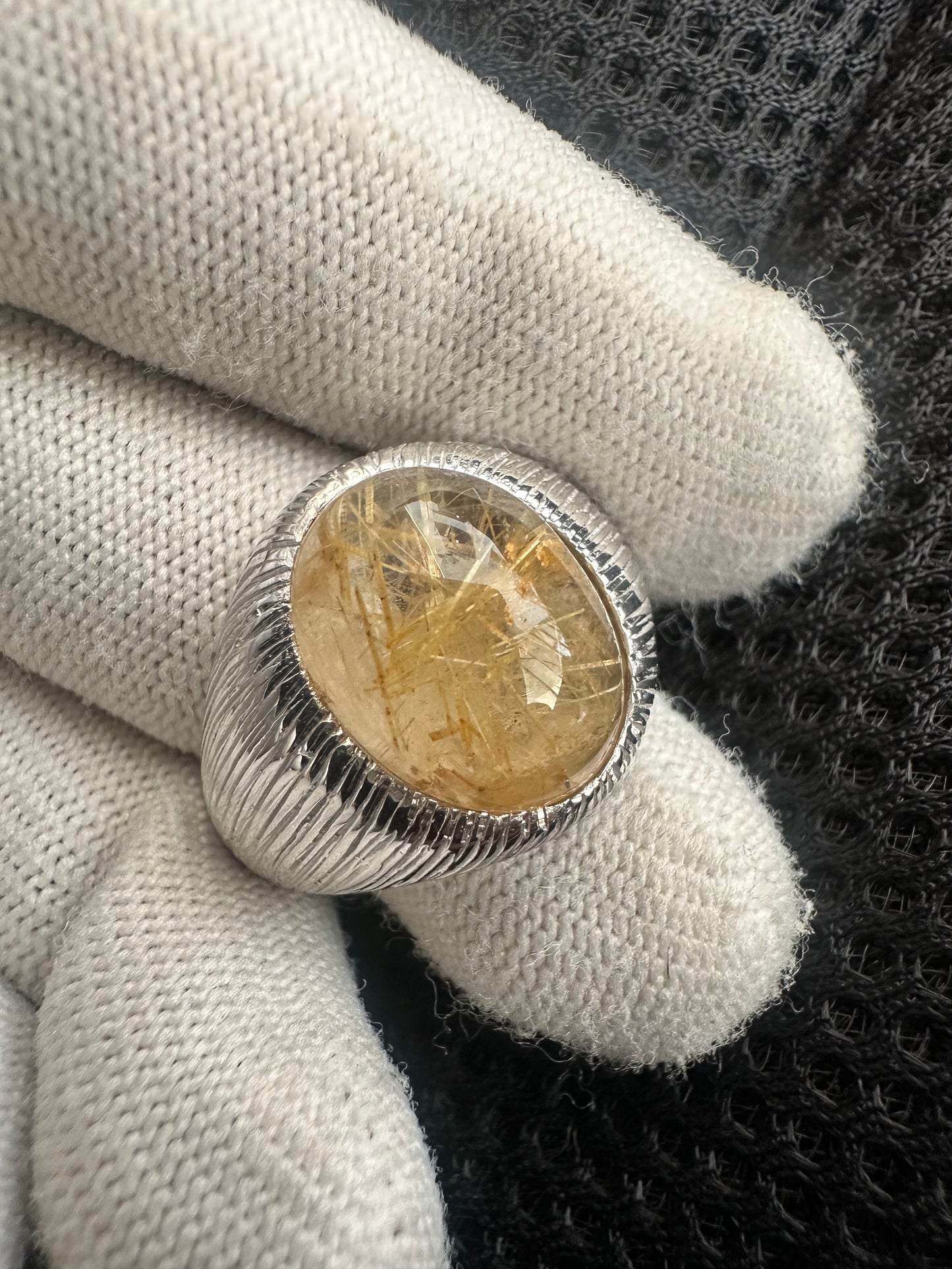 Men's 925 Silver Ring with Golden Rutile Quartz – Bold May Birthstone Jewelry for Him