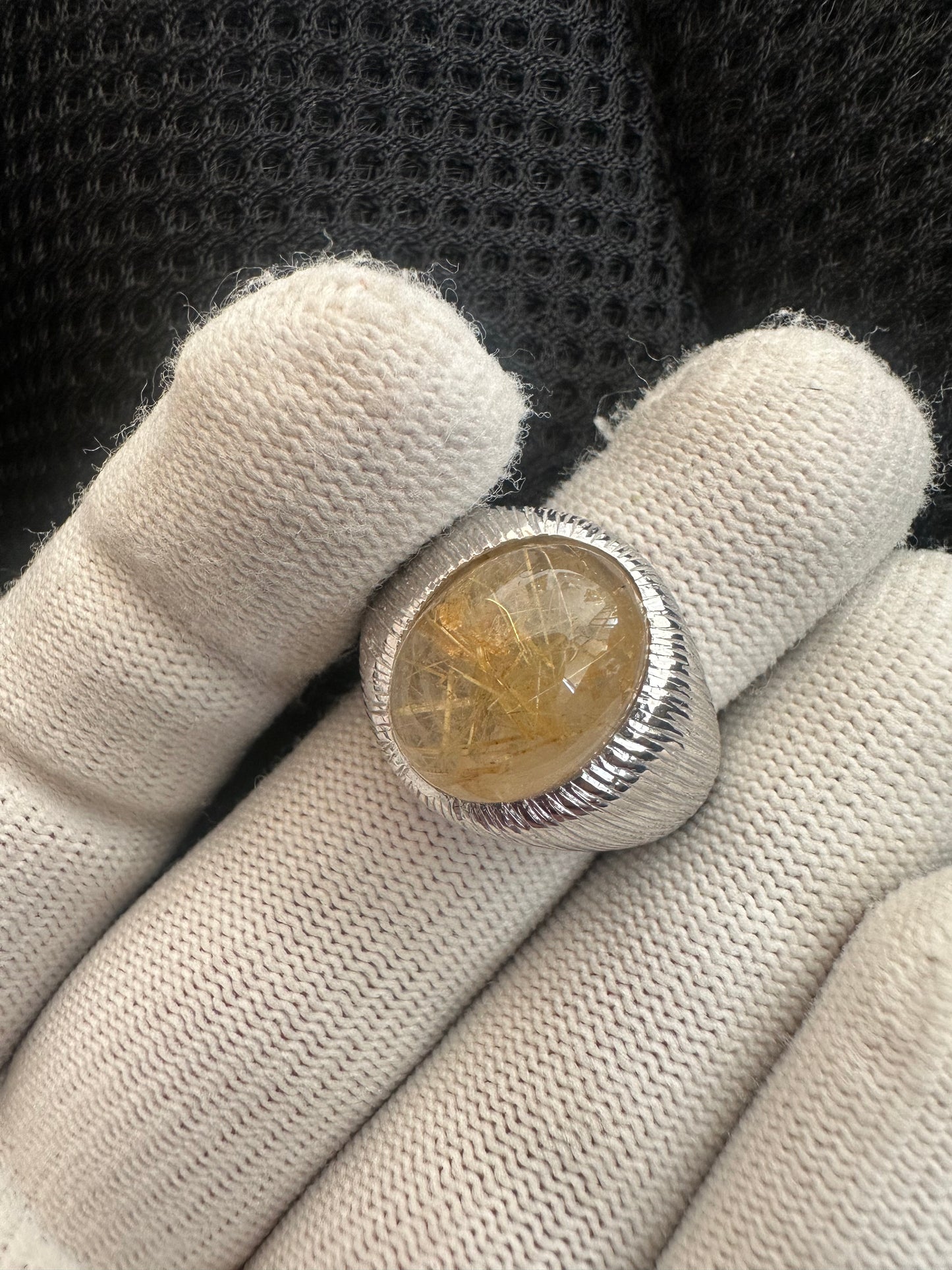 Men's 925 Silver Ring with Golden Rutile Quartz – Bold May Birthstone Jewelry for Him