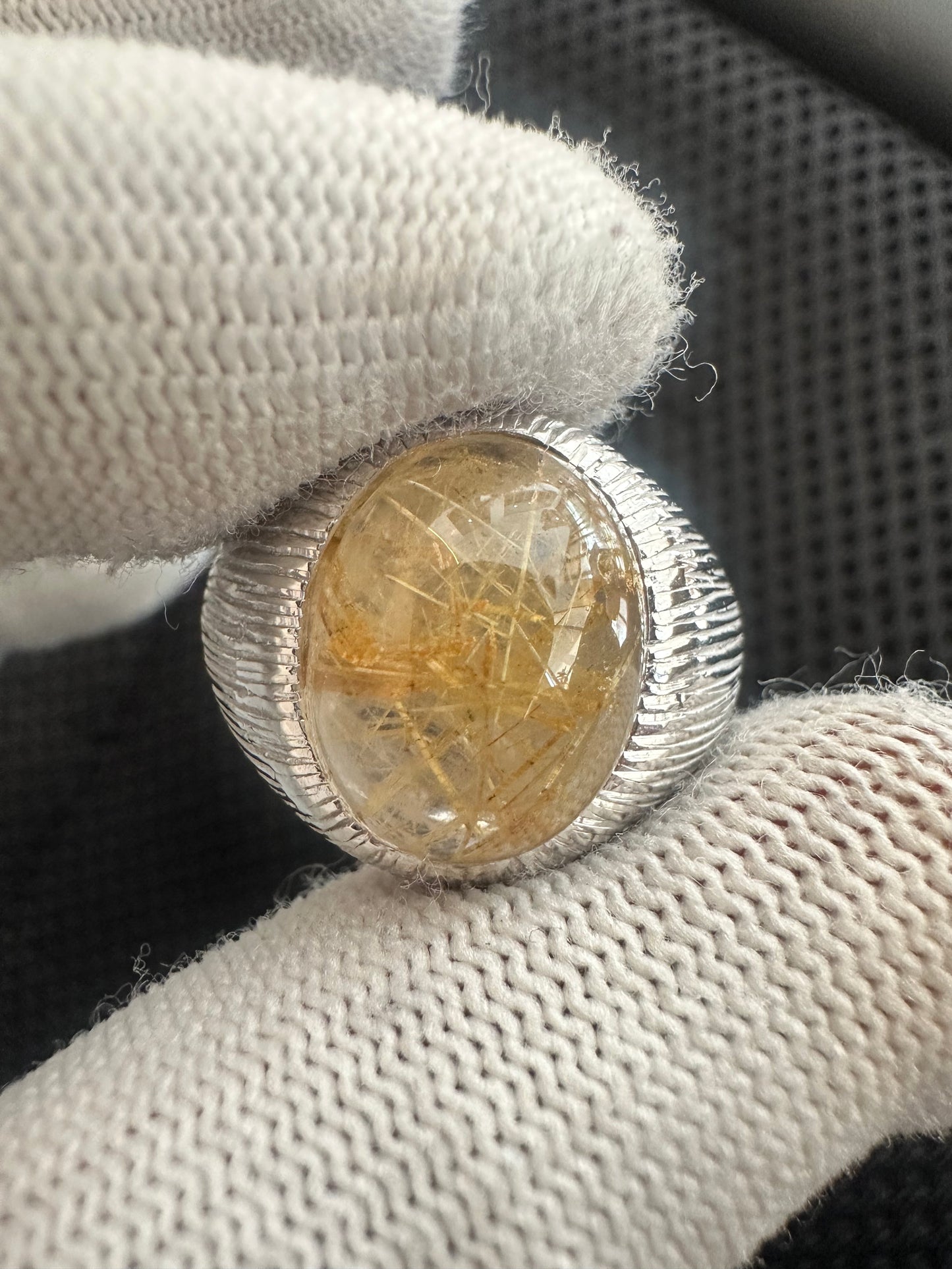 Men's 925 Silver Ring with Golden Rutile Quartz – Bold May Birthstone Jewelry for Him