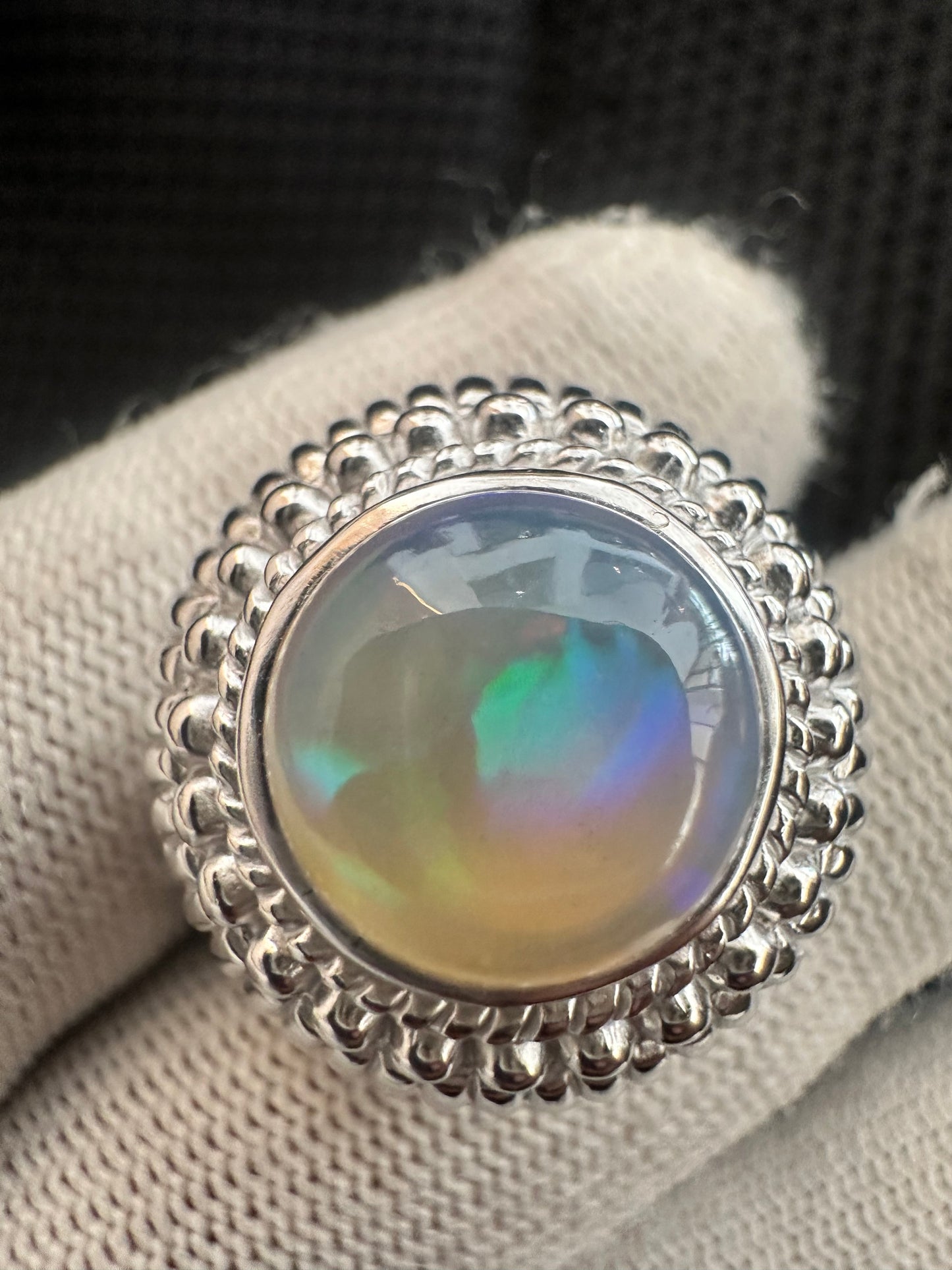 Men's 925 Silver Ring with Welo Ethiopian Opal - Rhodium-Plated Elegance