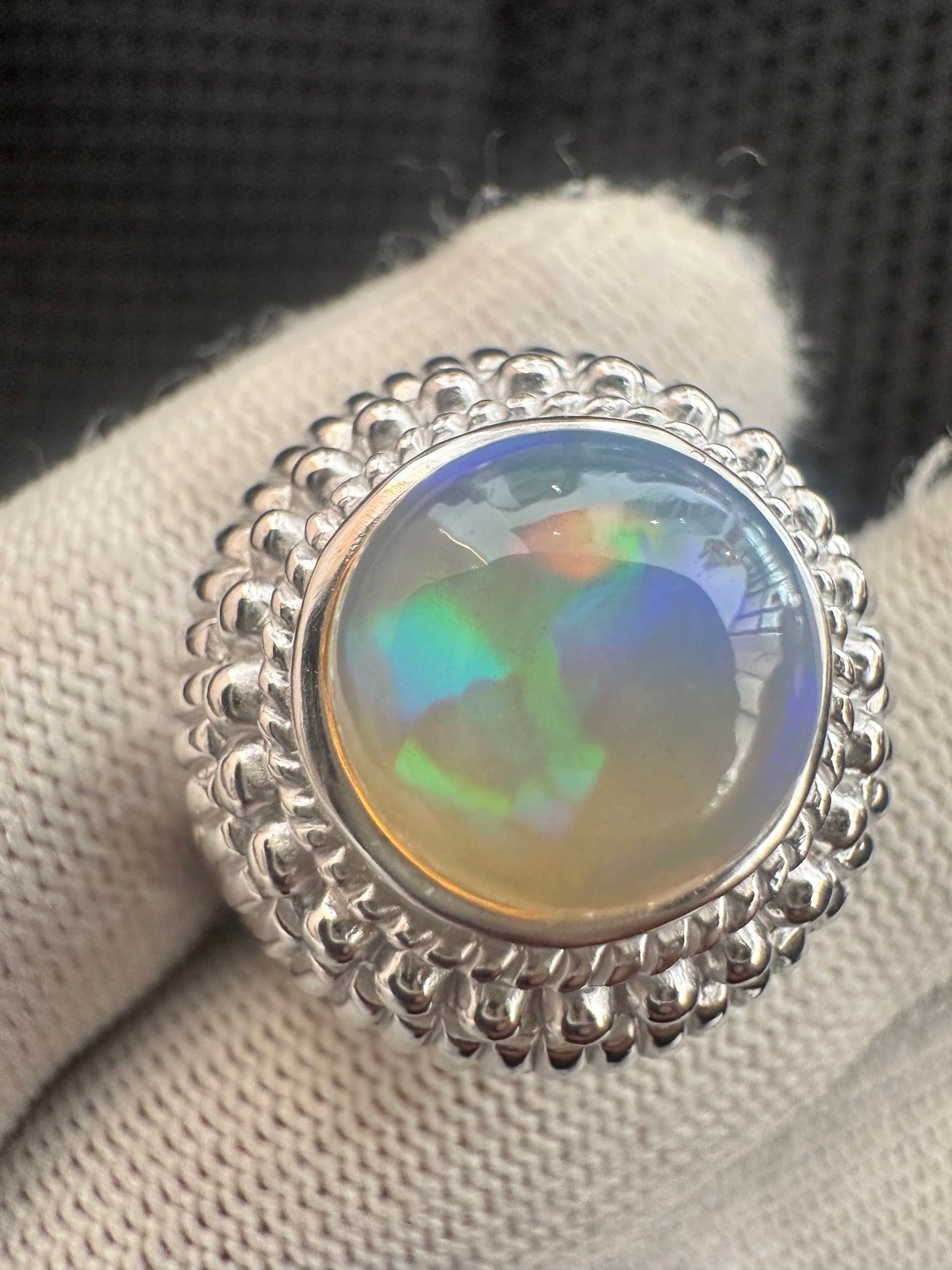 Men's 925 Silver Ring with Welo Ethiopian Opal - Rhodium-Plated Elegance