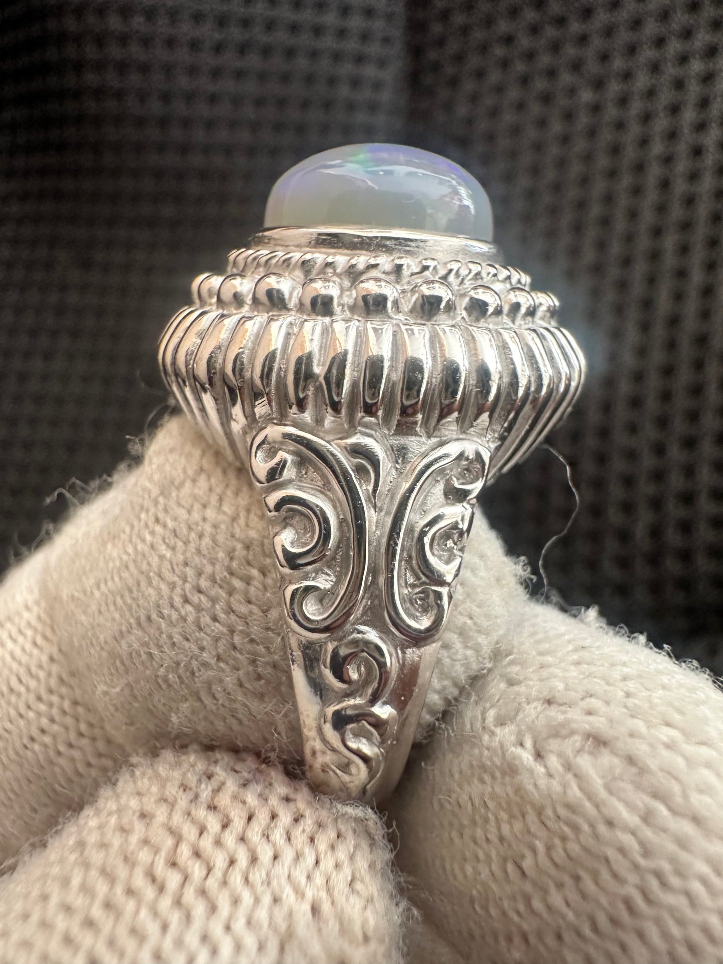 Men's 925 Silver Ring with Welo Ethiopian Opal - Rhodium-Plated Elegance