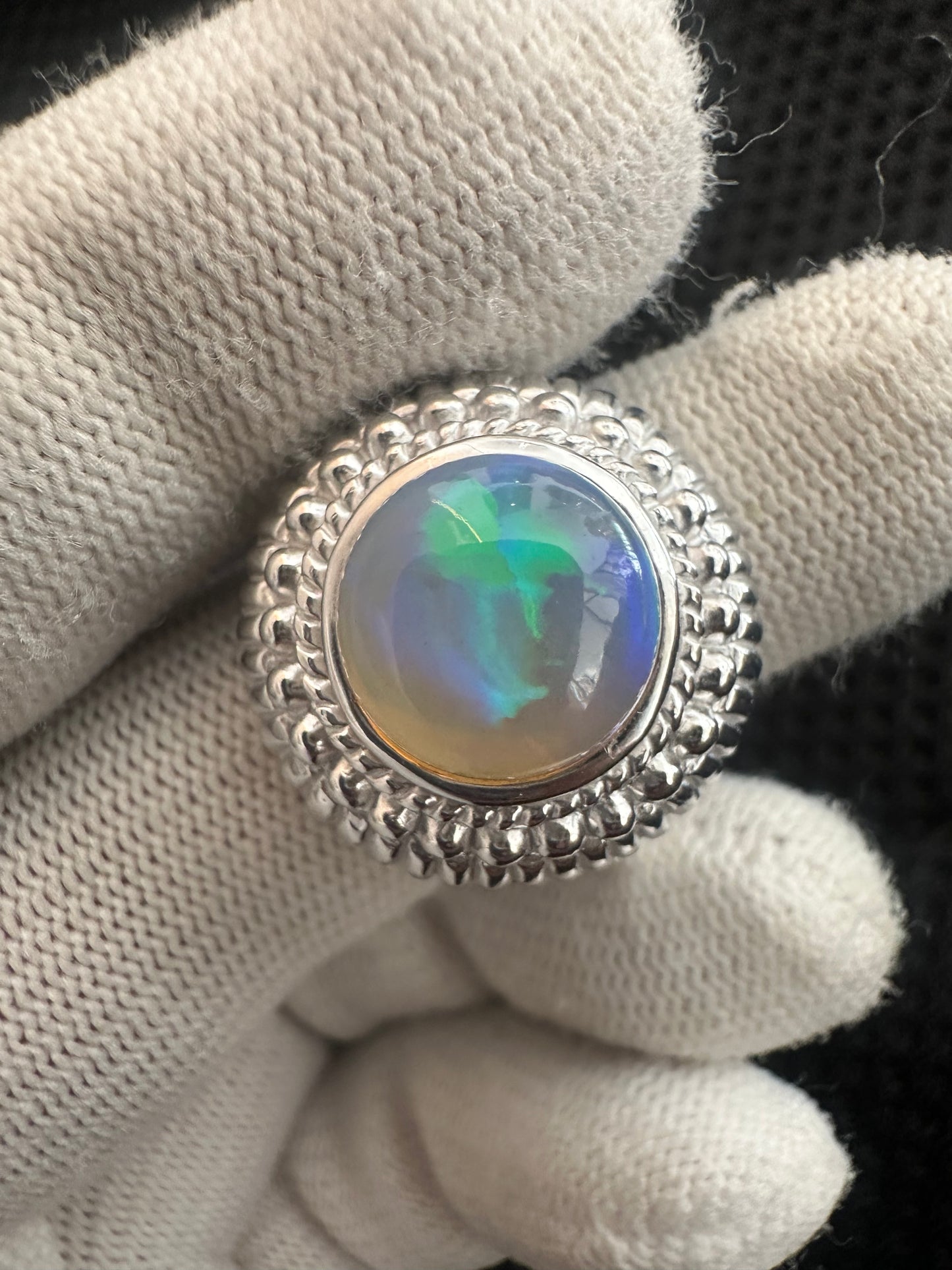 Men's 925 Silver Ring with Welo Ethiopian Opal - Rhodium-Plated Elegance