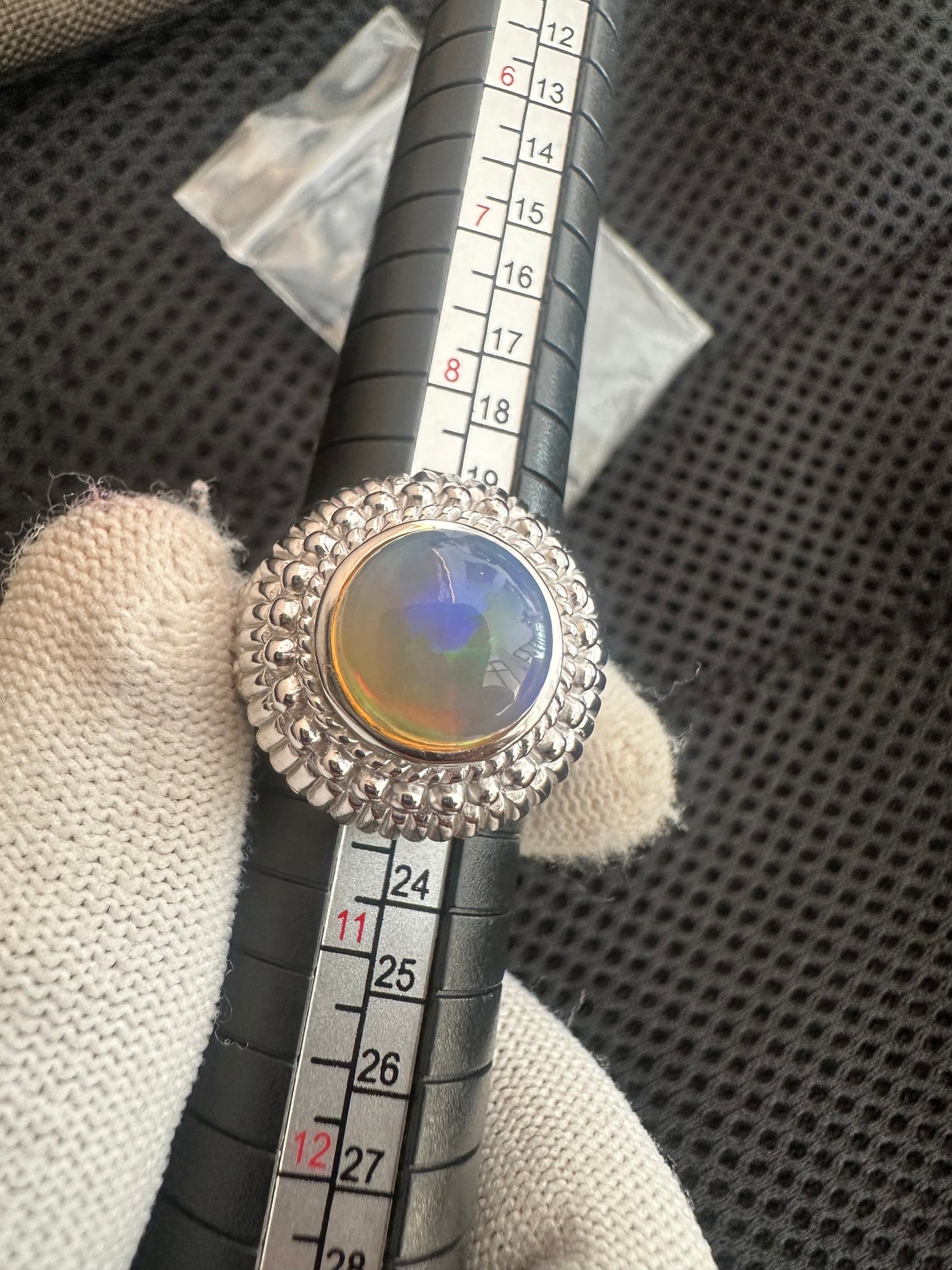 Men's 925 Silver Ring with Welo Ethiopian Opal - Rhodium-Plated Elegance