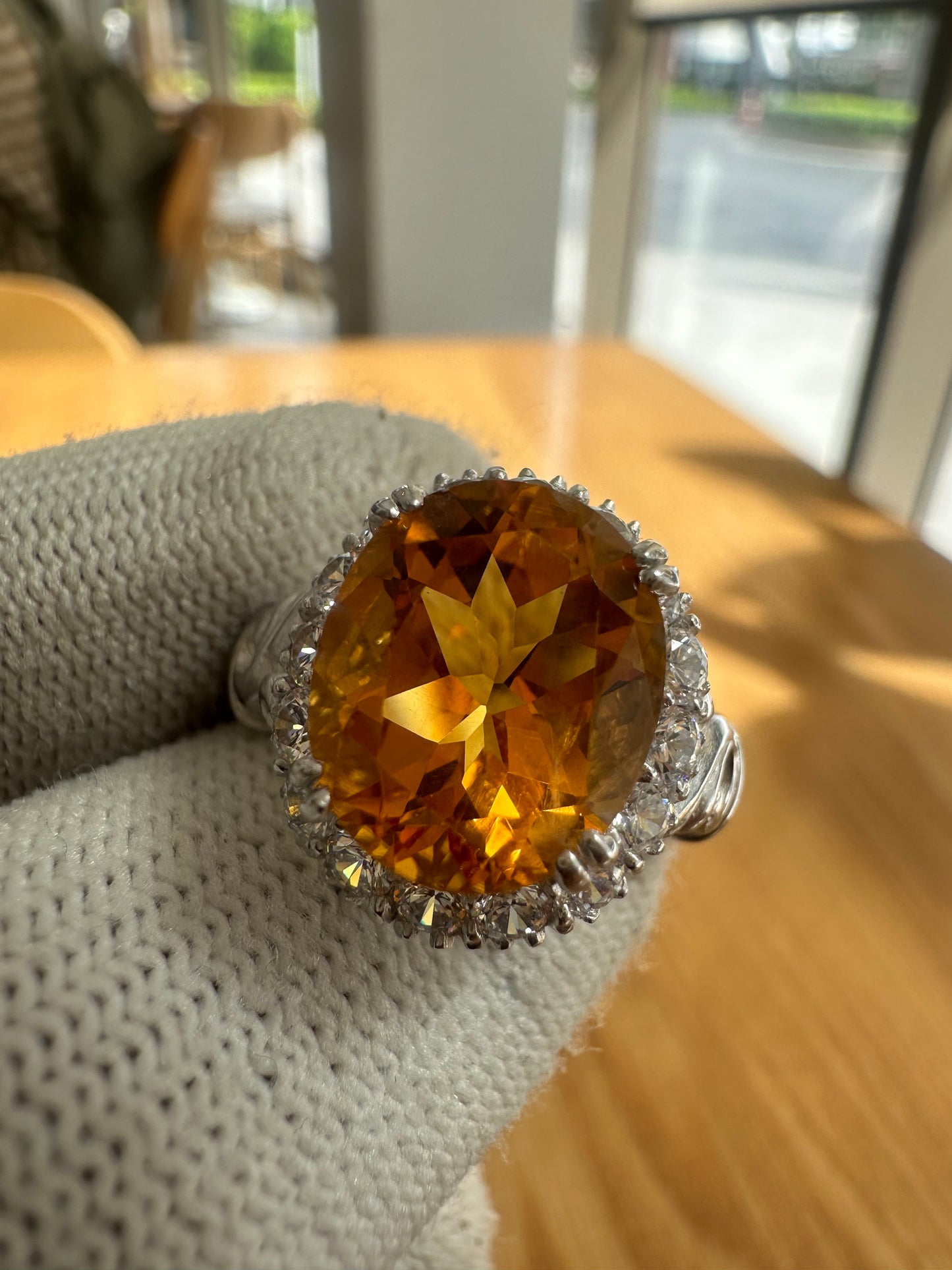 Elegant November Birthstone Citrine Ring in 925 Silver with Cubic Zirconia Accents