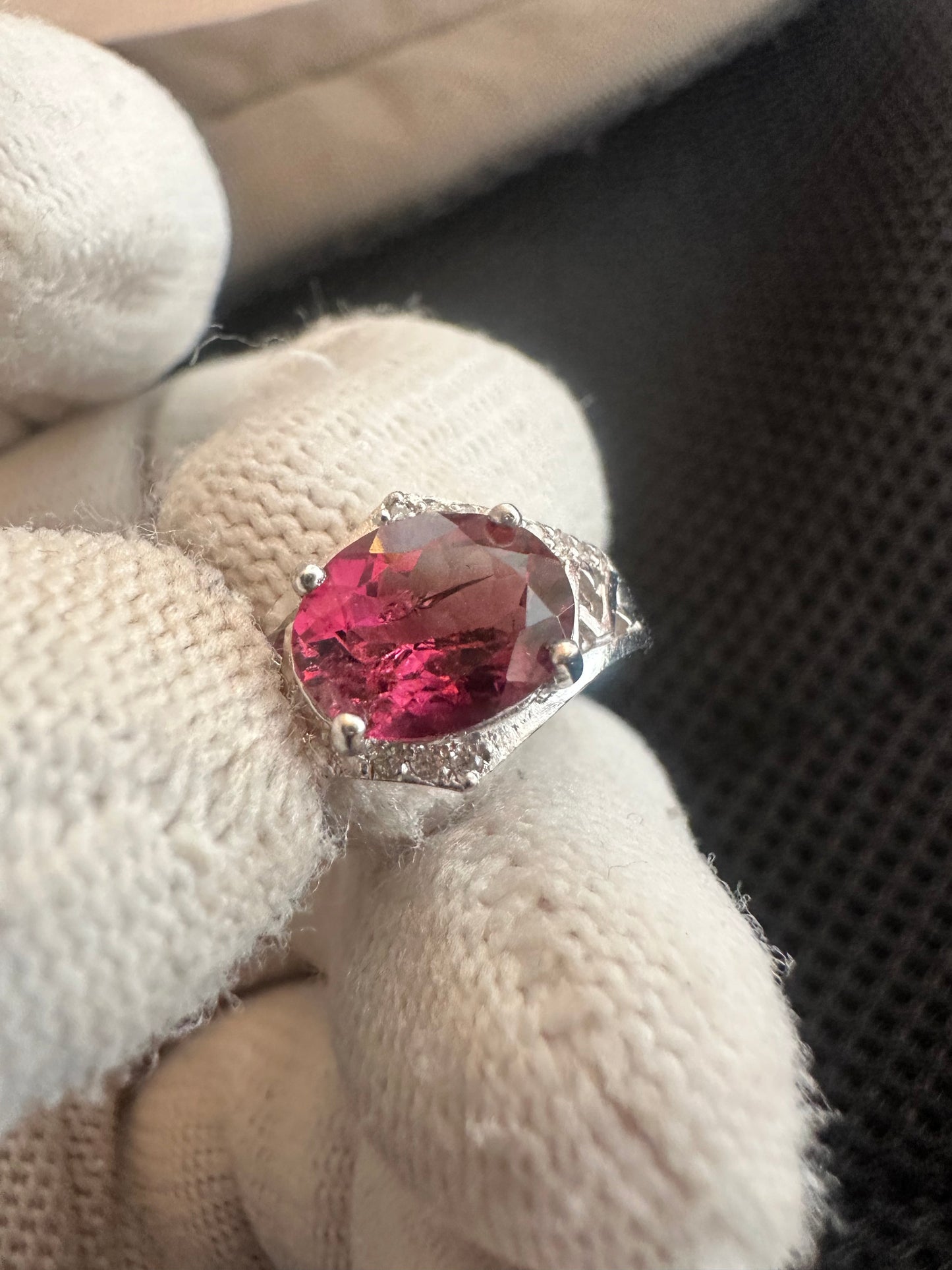 Elegant Pinkish Red Tourmaline Ring in 925 Silver with Cubic Zirconia Accents – October Birthstone Gift for Women