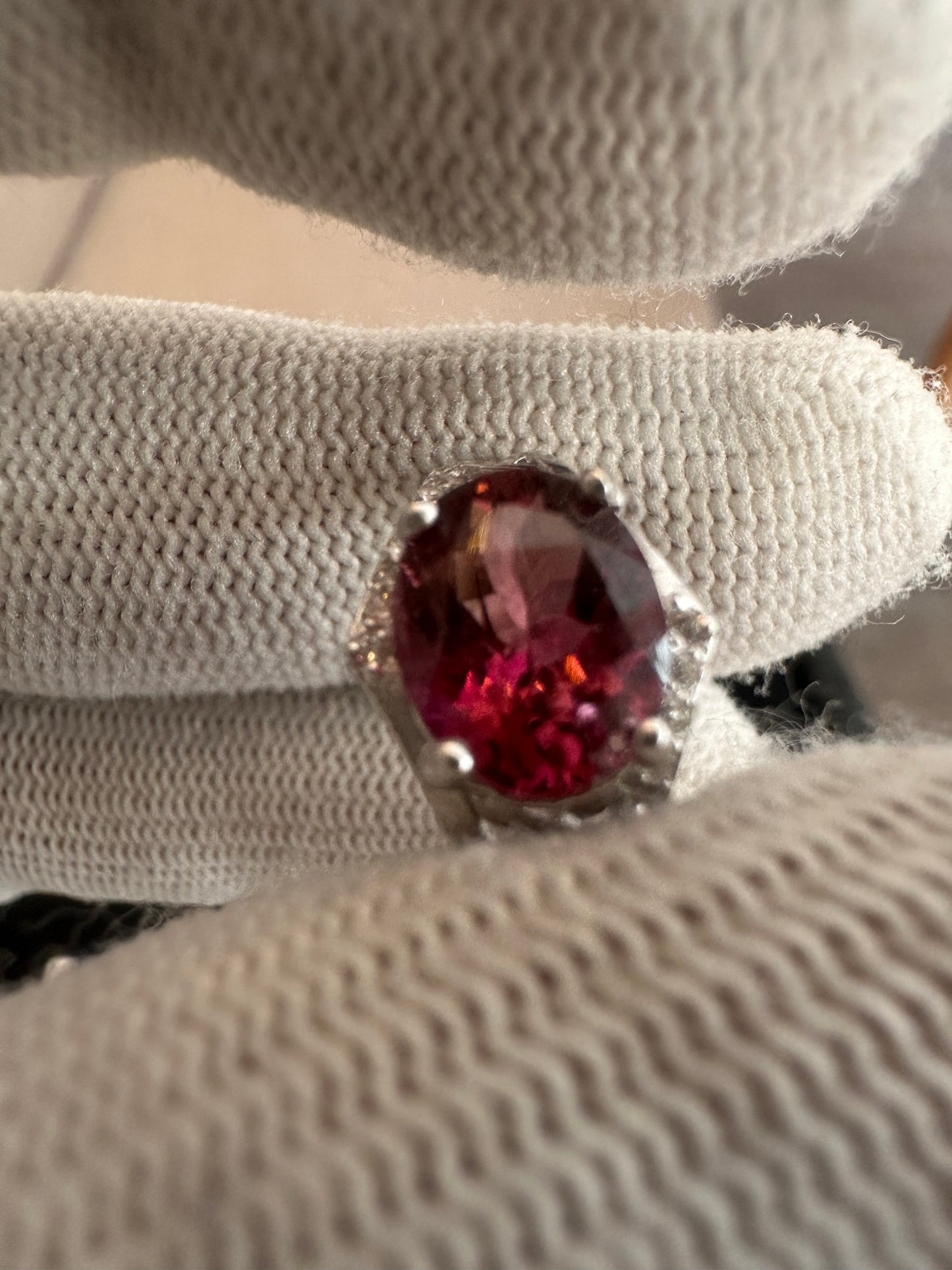 Elegant Pinkish Red Tourmaline Ring in 925 Silver with Cubic Zirconia Accents – October Birthstone Gift for Women