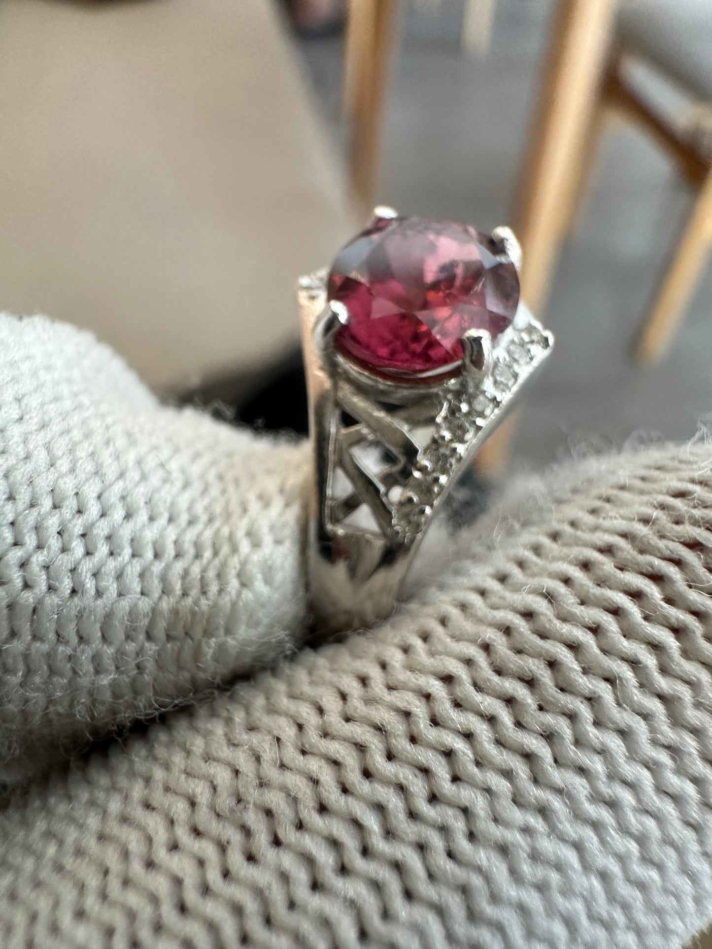 Elegant Pinkish Red Tourmaline Ring in 925 Silver with Cubic Zirconia Accents – October Birthstone Gift for Women
