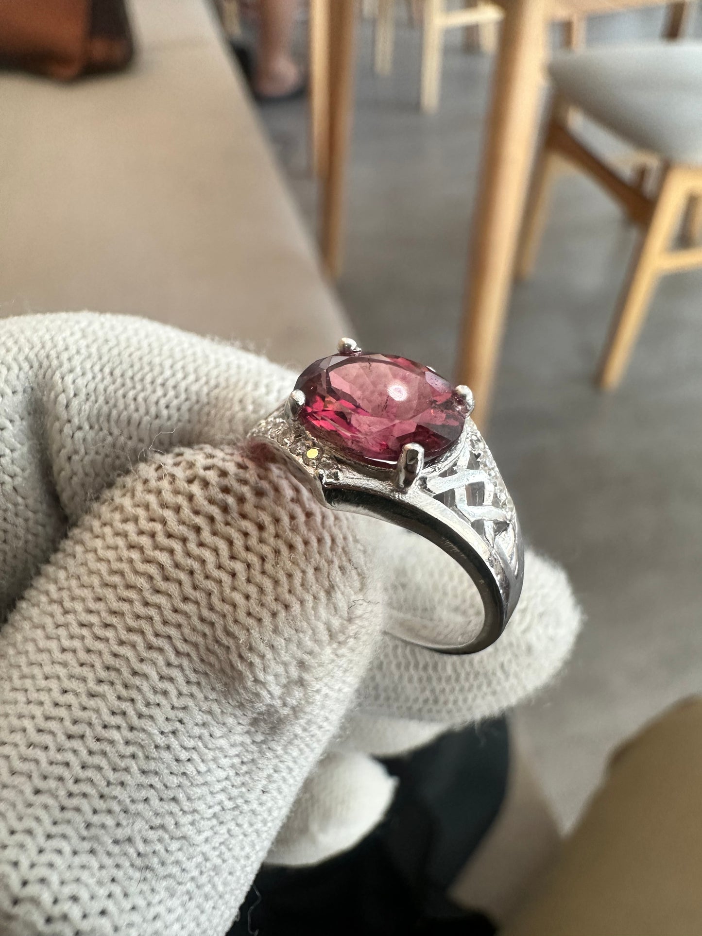 Elegant Pinkish Red Tourmaline Ring in 925 Silver with Cubic Zirconia Accents – October Birthstone Gift for Women