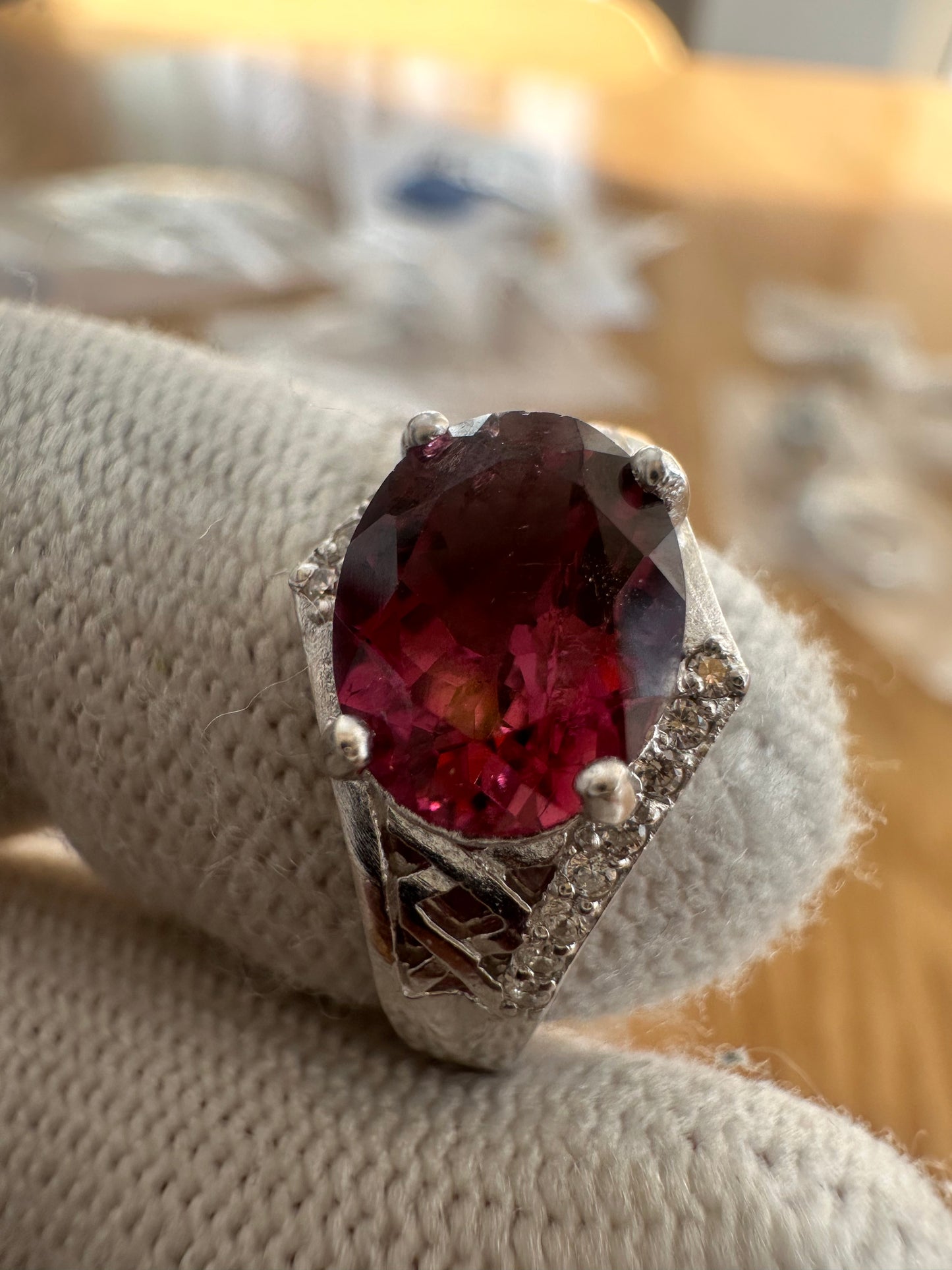 Elegant Pinkish Red Tourmaline Ring in 925 Silver with Cubic Zirconia Accents – October Birthstone Gift for Women