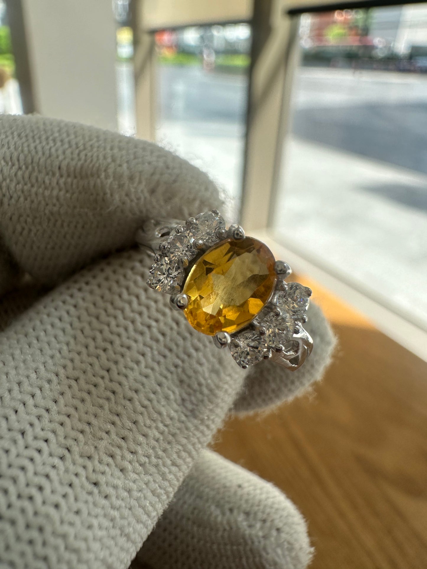 Elegant November Birthstone Citrine Ring in 925 Silver with Cubic Zirconia Accents