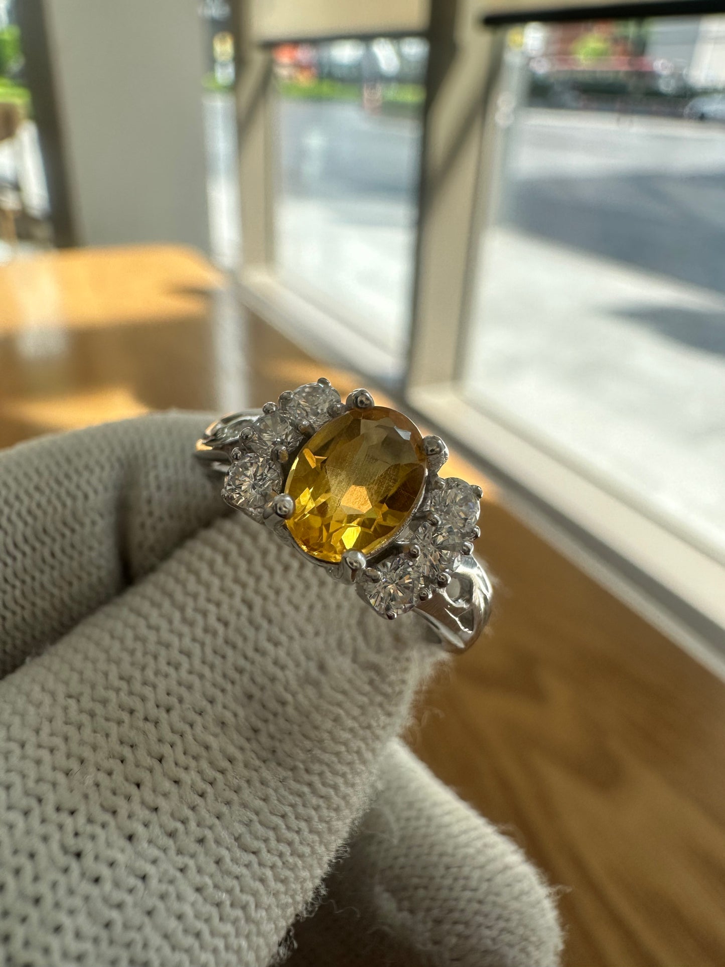 Elegant November Birthstone Citrine Ring in 925 Silver with Cubic Zirconia Accents