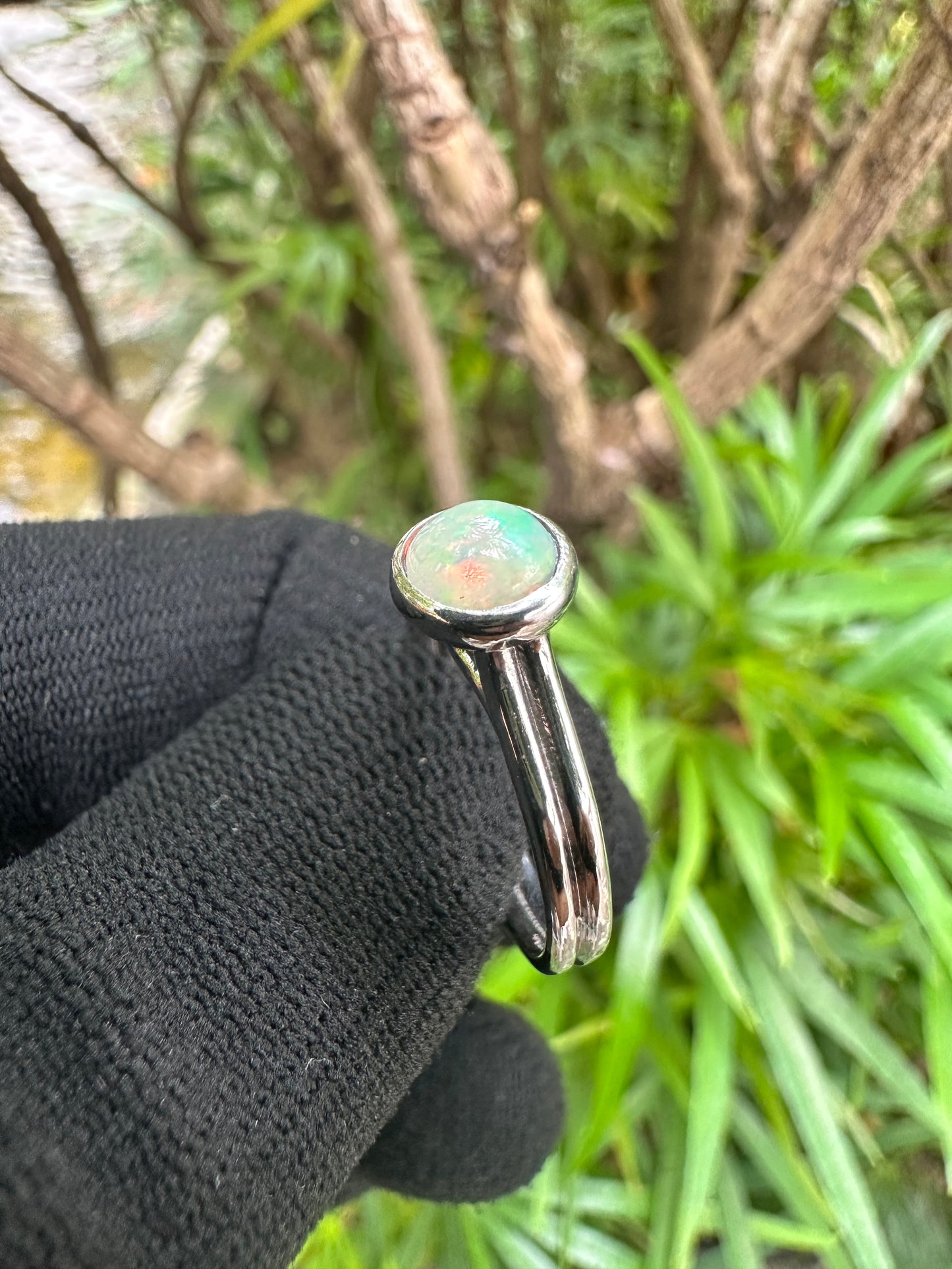 Ethiopian Opal Ring for Women S925 Sterling Silver White Gold Plated October Birthstone Jewellery Gift for Her, Engagement, Valentine’s Day & Mother’s Day