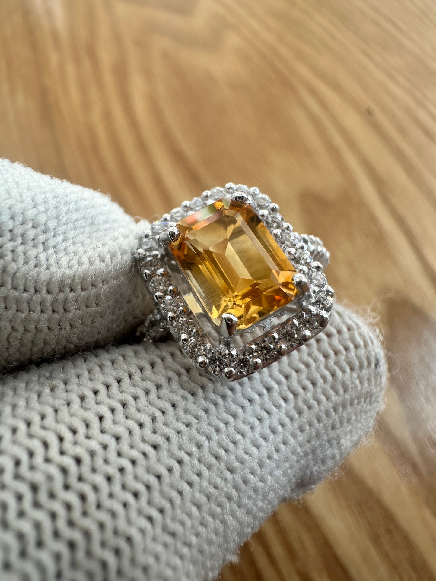 Elegant November Birthstone Citrine Ring in 925 Silver with Cubic Zirconia Accents