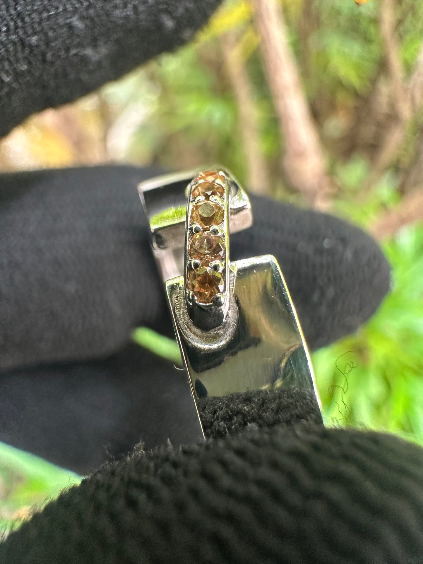 Menโs yellow sapphire band in 925 sterling silver with white gold plating โ September birthstone ring