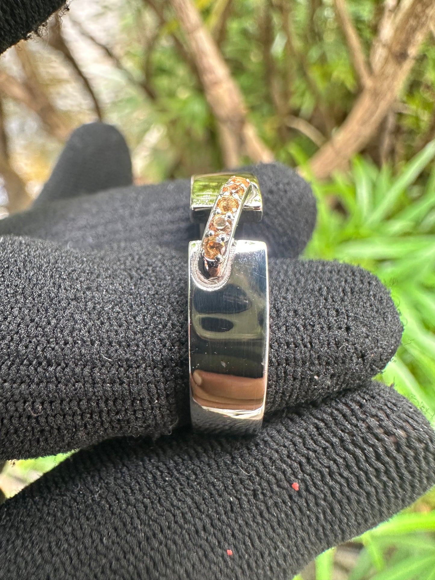 Menโs yellow sapphire band in 925 sterling silver with white gold plating โ September birthstone ring