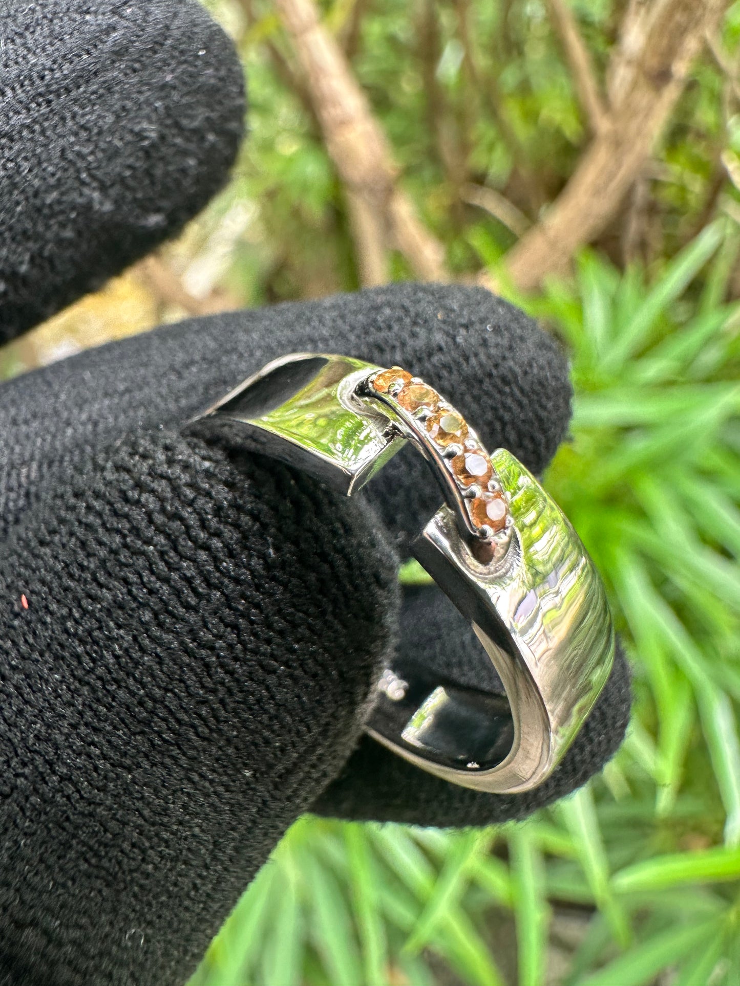 Menโs yellow sapphire band in 925 sterling silver with white gold plating โ September birthstone ring