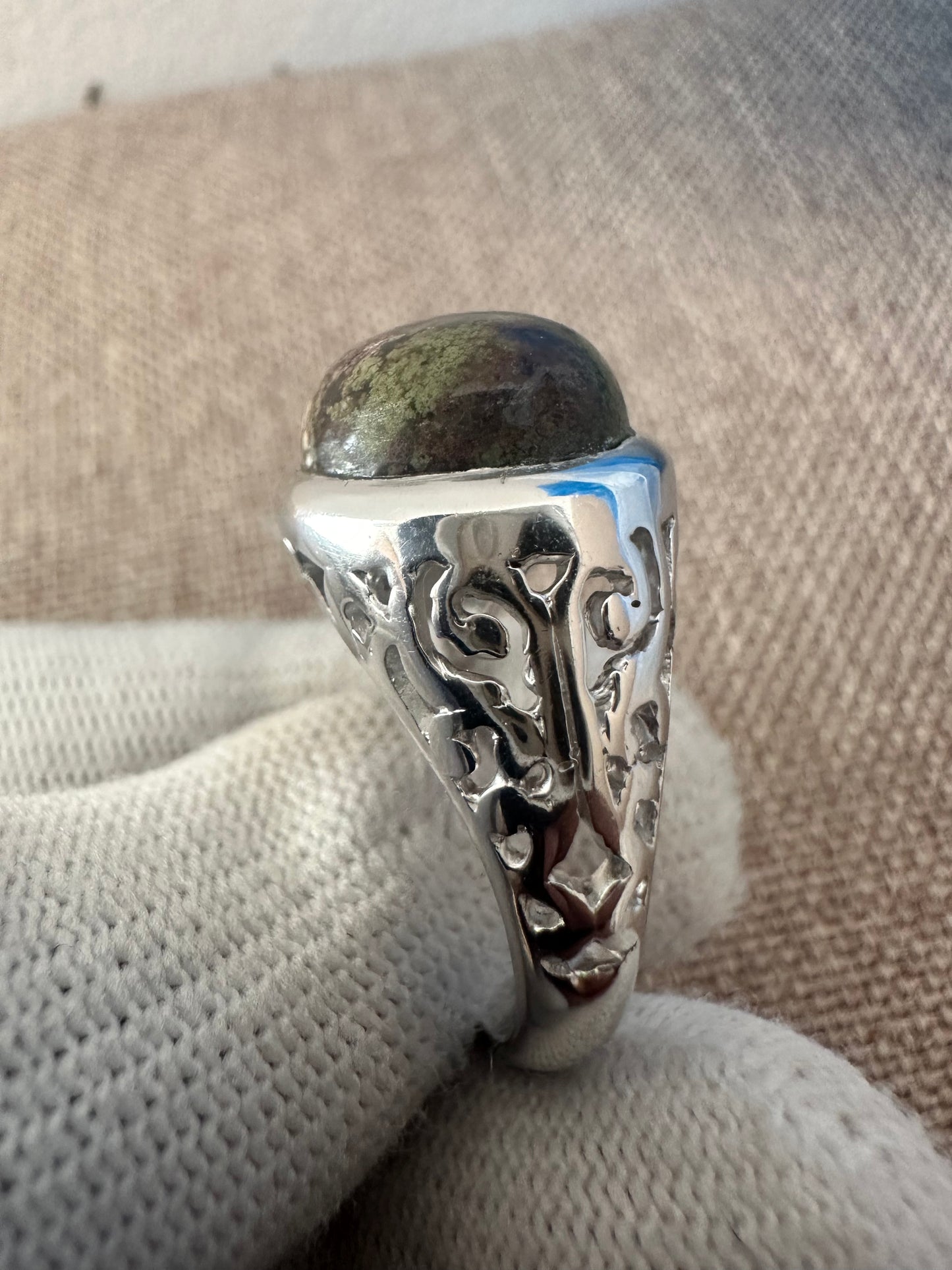 Men's Moss Agate Ring in 925 Silver May Birthstone – Natural Stone, Stylish & Durable Design