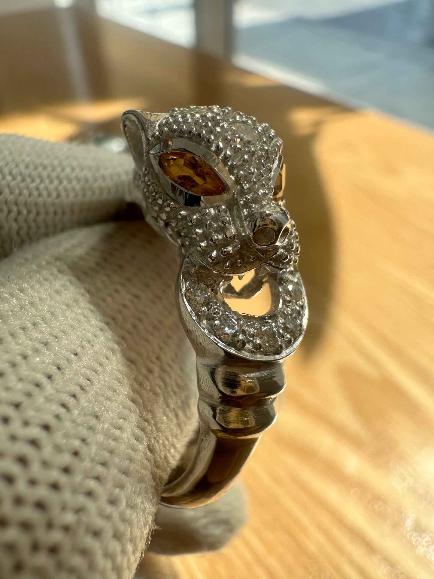 Panther Leopard Moissanite D Colour Ring with Citrine – Sterling Silver, 925