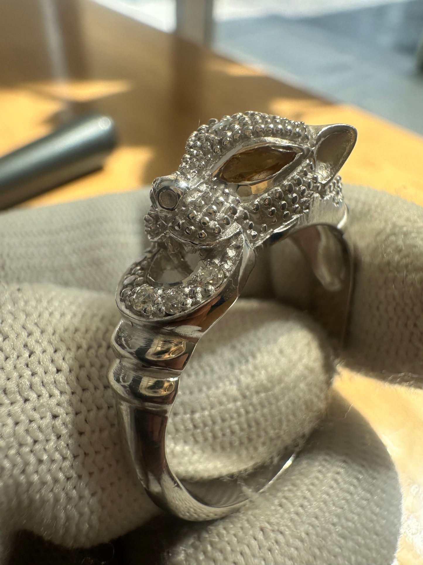 Panther Leopard Moissanite D Colour Ring with Citrine – Sterling Silver, 925