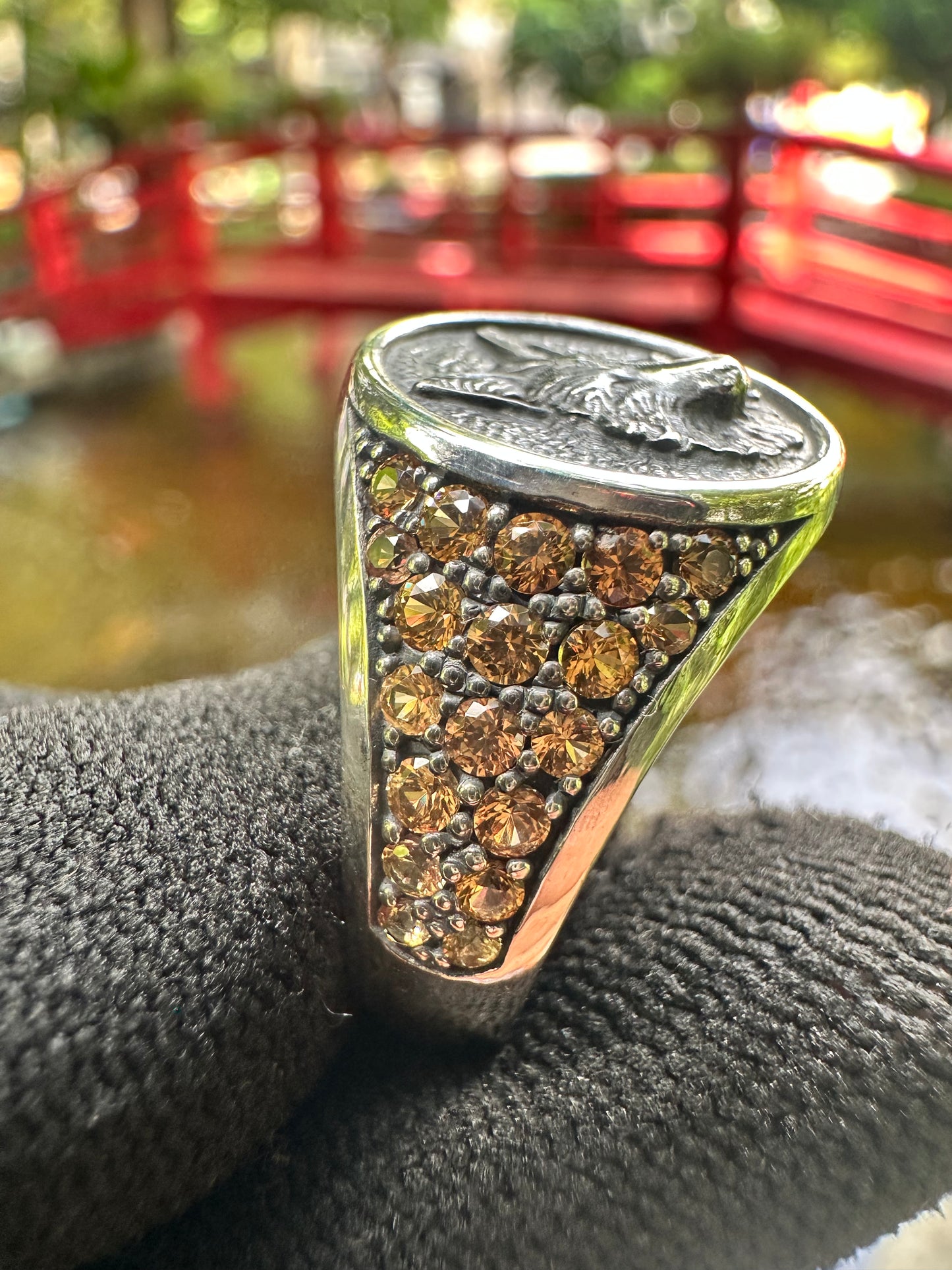 Bold 925 sterling silver wolf ring with radiant yellow sapphire—perfect unisex September birthstone jewellery symbolising strength and clarity