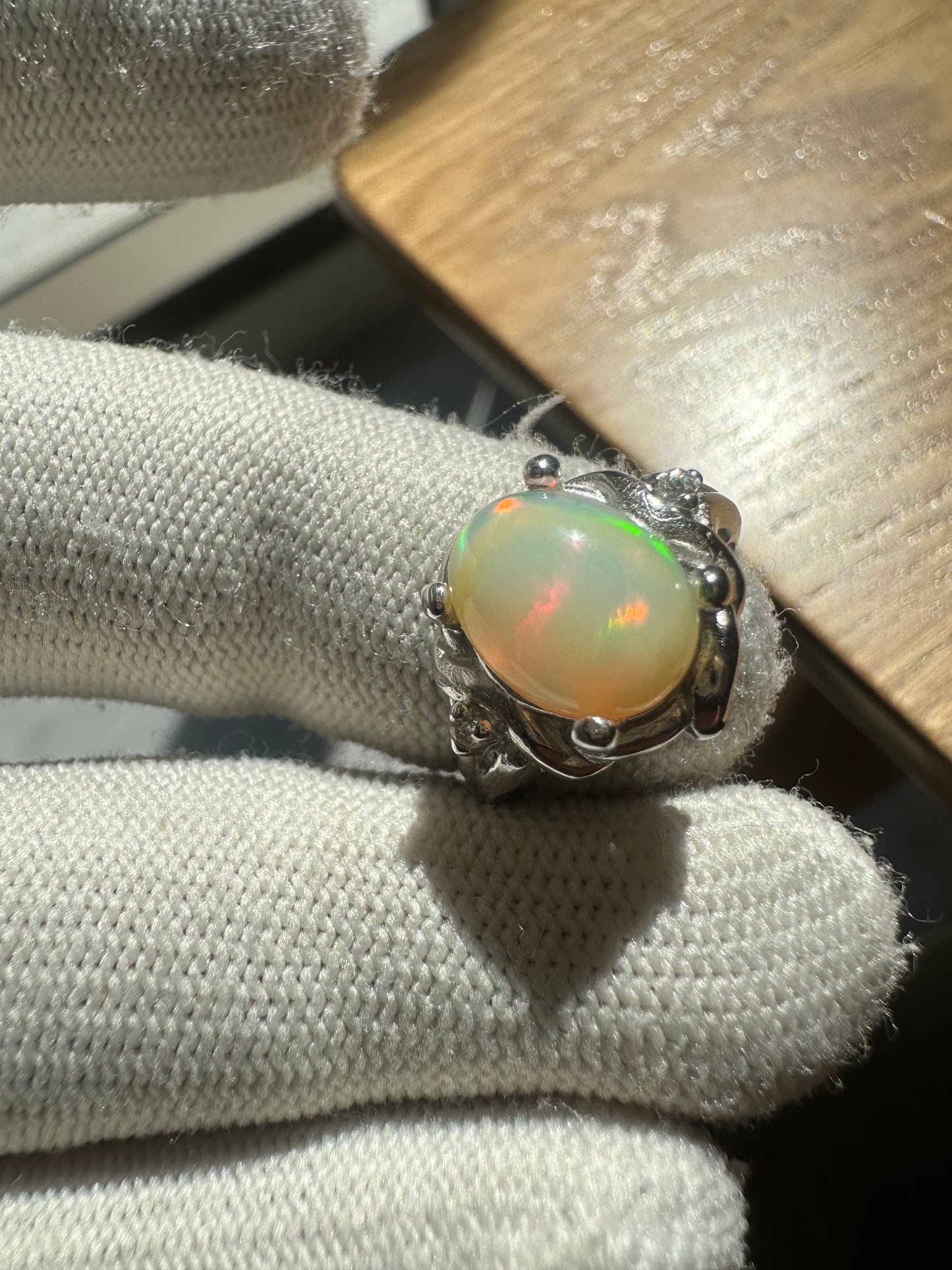 Elegant Ethiopian Well Opal Ring for Women in 925 Sterling Silver, featuring a vibrant opal with fiery play-of-color, perfect as an October birthstone jewelry piece or a meaningful gift.