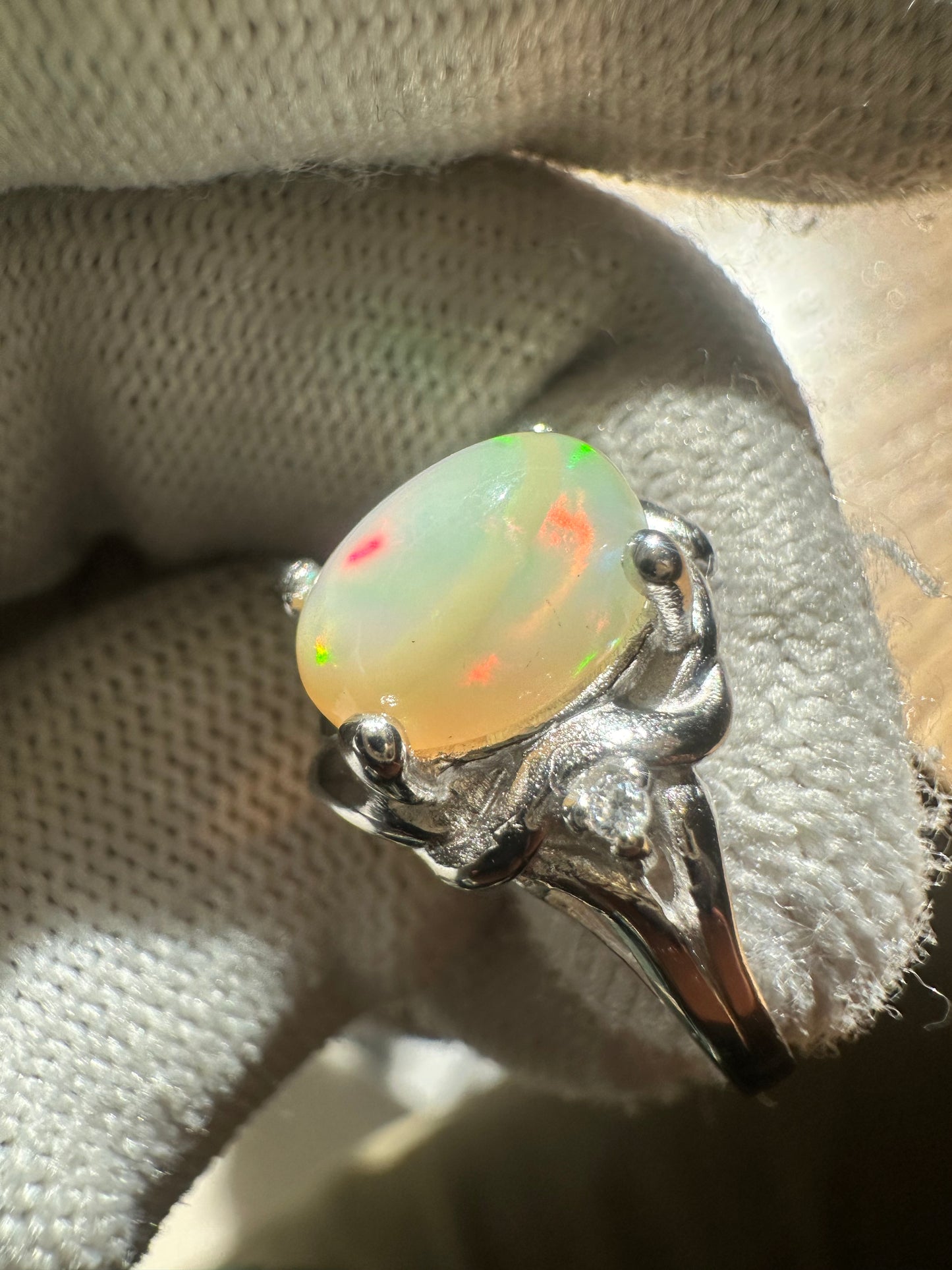 Elegant Ethiopian Well Opal Ring for Women in 925 Sterling Silver, featuring a vibrant opal with fiery play-of-color, perfect as an October birthstone jewelry piece or a meaningful gift.
