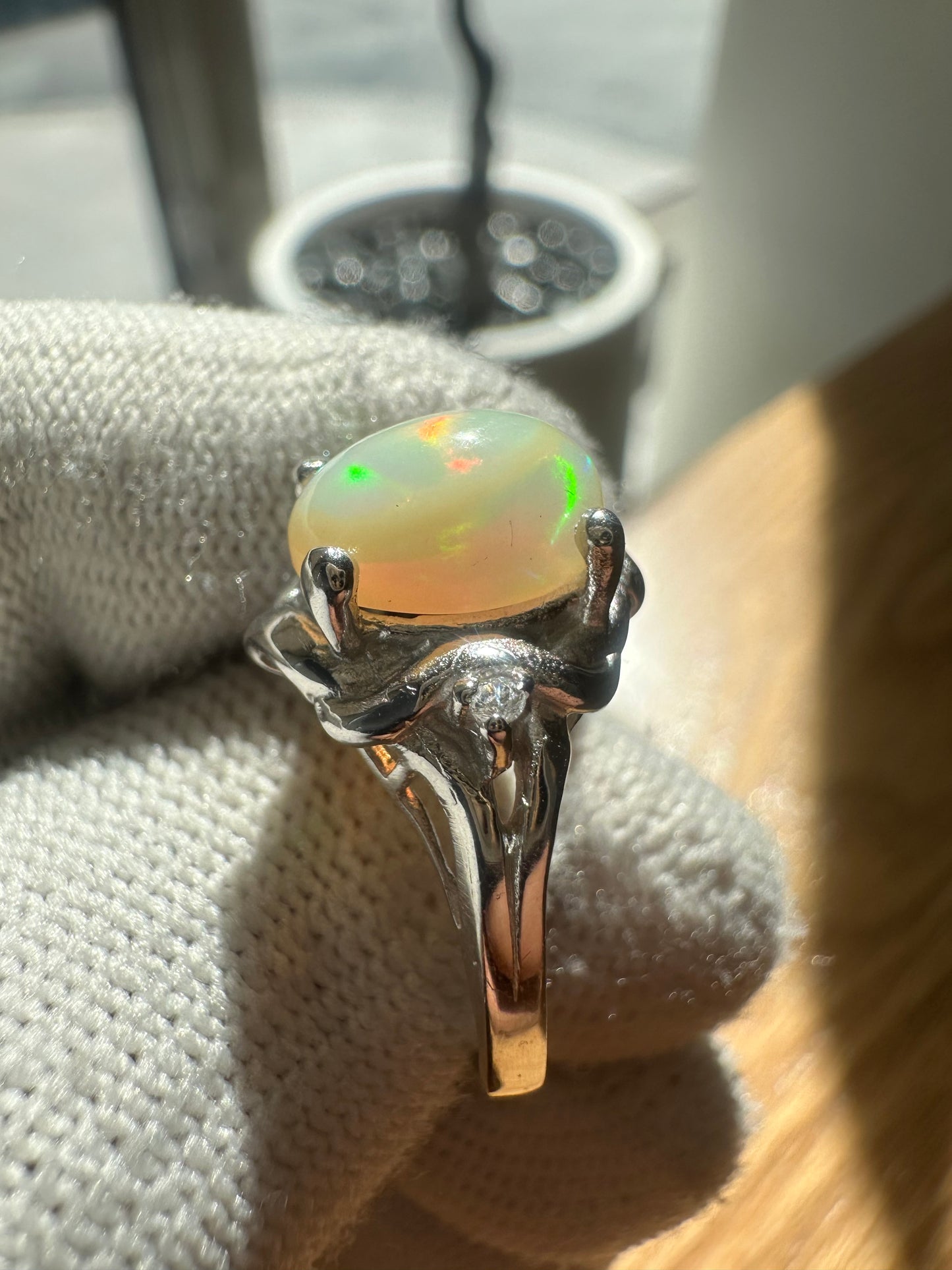 Elegant Ethiopian Well Opal Ring for Women in 925 Sterling Silver, featuring a vibrant opal with fiery play-of-color, perfect as an October birthstone jewelry piece or a meaningful gift.