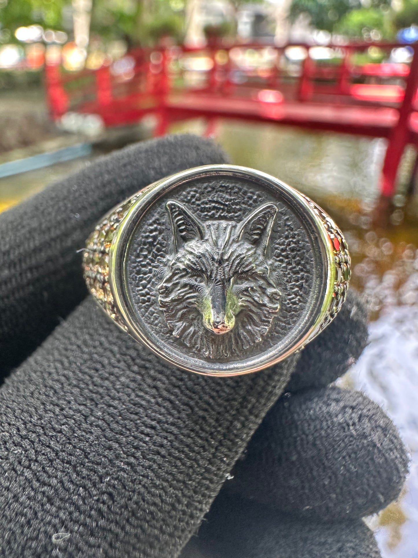 Bold 925 sterling silver wolf ring with radiant yellow sapphire—perfect unisex September birthstone jewellery symbolising strength and clarity
