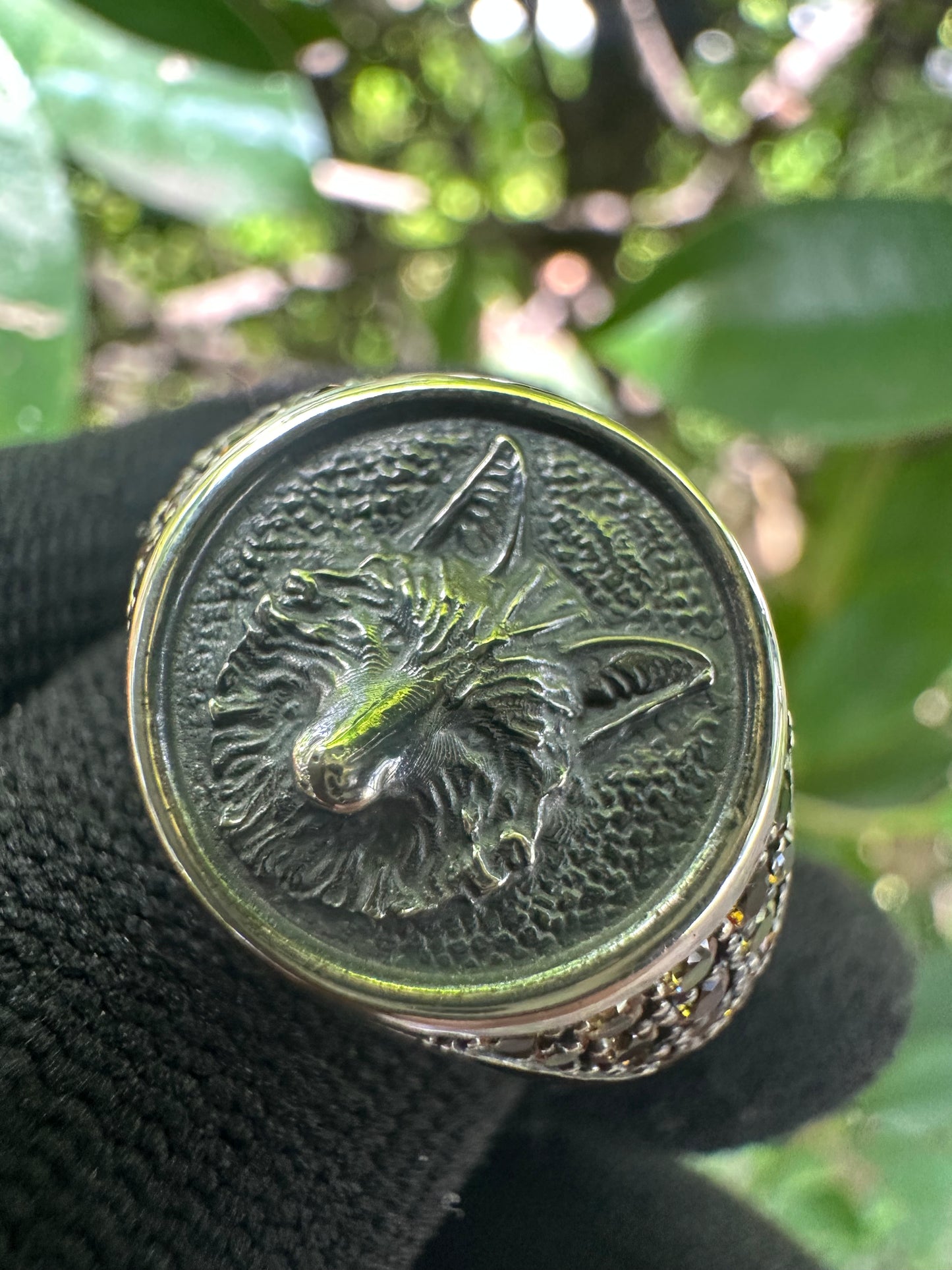 Bold 925 sterling silver wolf ring with radiant yellow sapphire—perfect unisex September birthstone jewellery symbolising strength and clarity